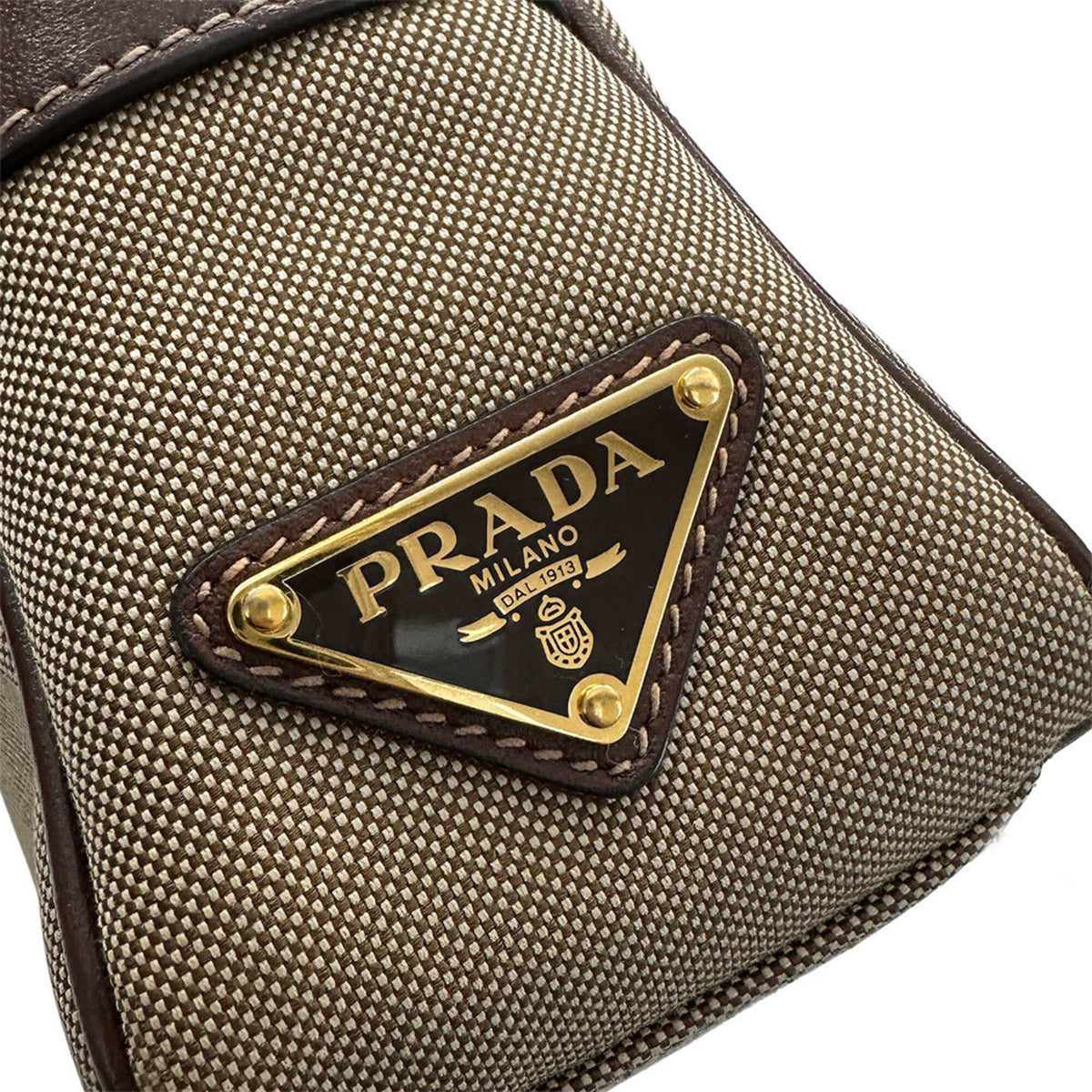 Prada Beige Brown Nylon Canvas Handbag Shoulder Bag (Pre-Owned)