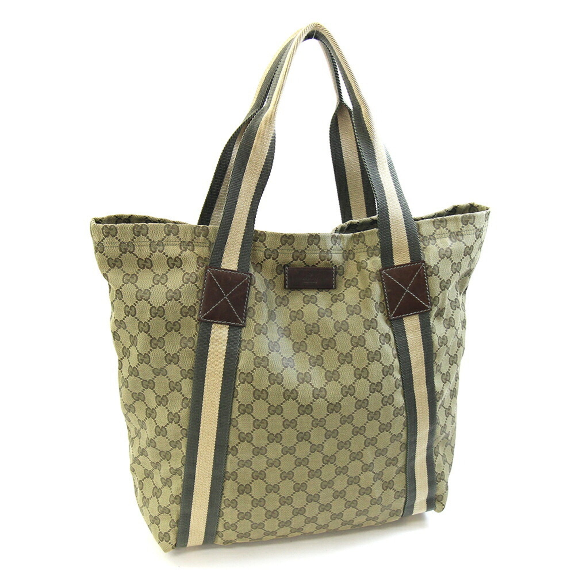 Gucci Khaki Canvas Leather Handbag Tote Bag (Pre-Owned)