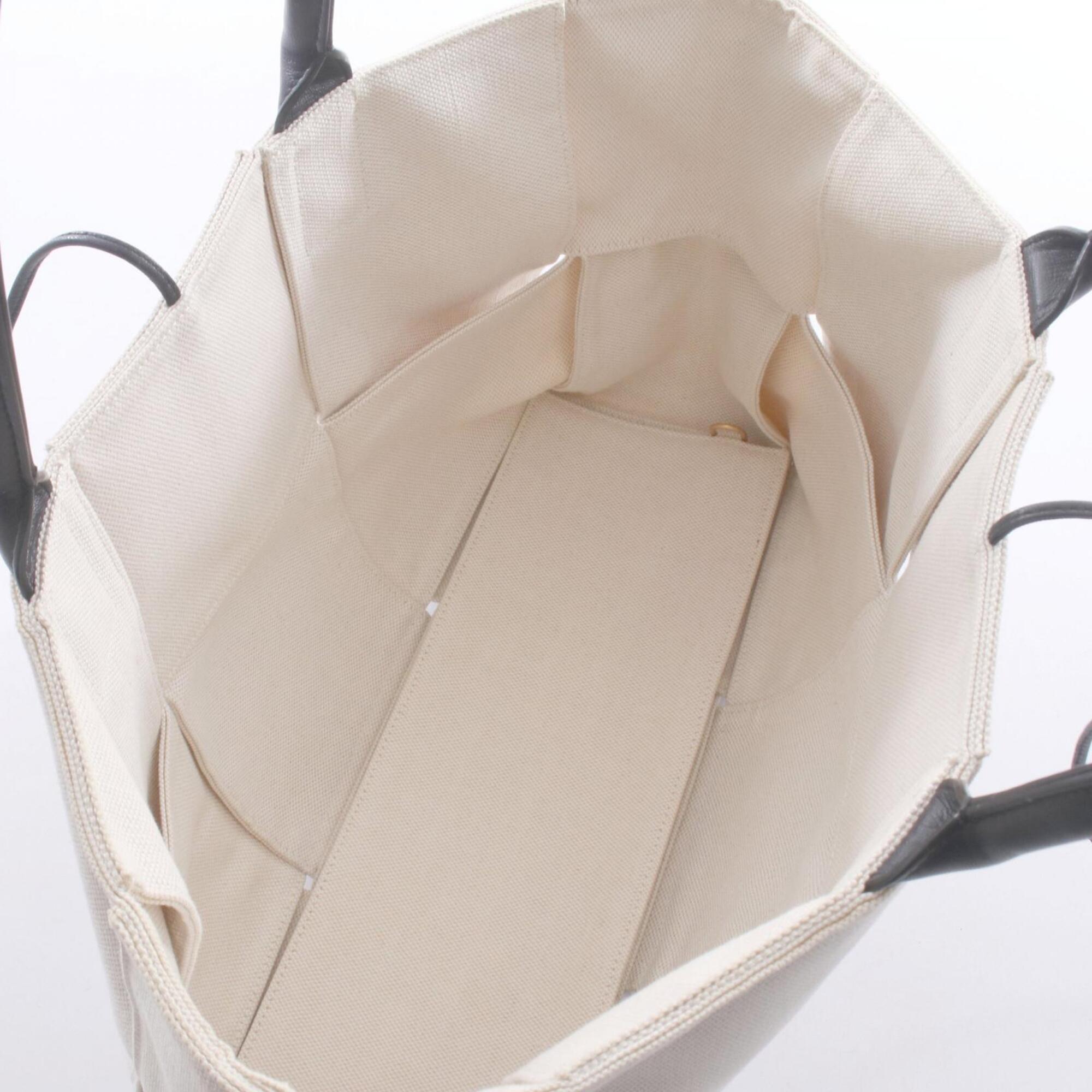 Bottega Veneta Black Ivory Canvas Leather Handbag Pouch Tote Bag (Pre-Owned)