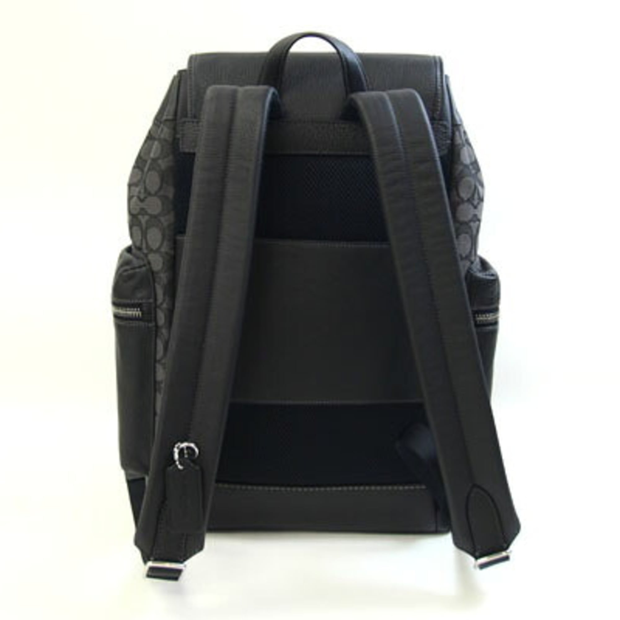 Coach Signature Black Gray Canvas Leather Backpack (Pre-Owned)