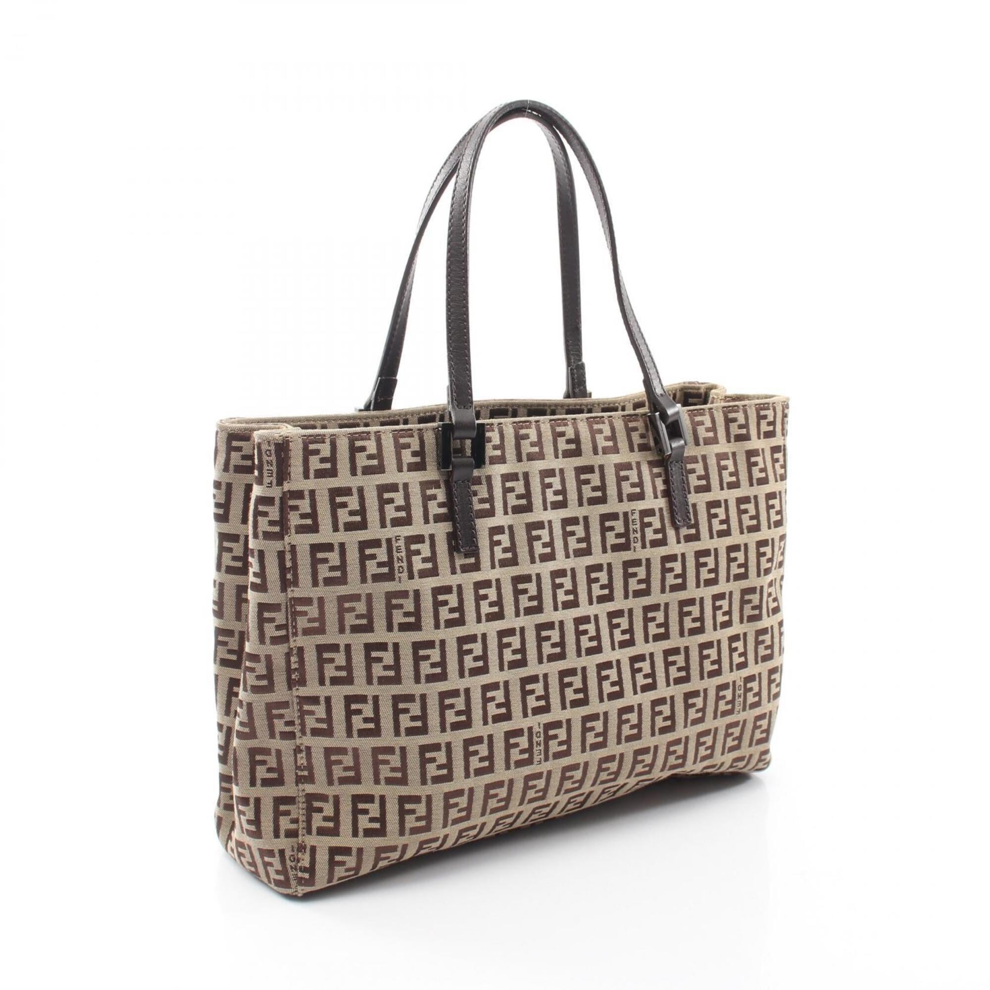 Fendi Beige Brown Canvas Leather Handbag Tote Bag (Pre-Owned)