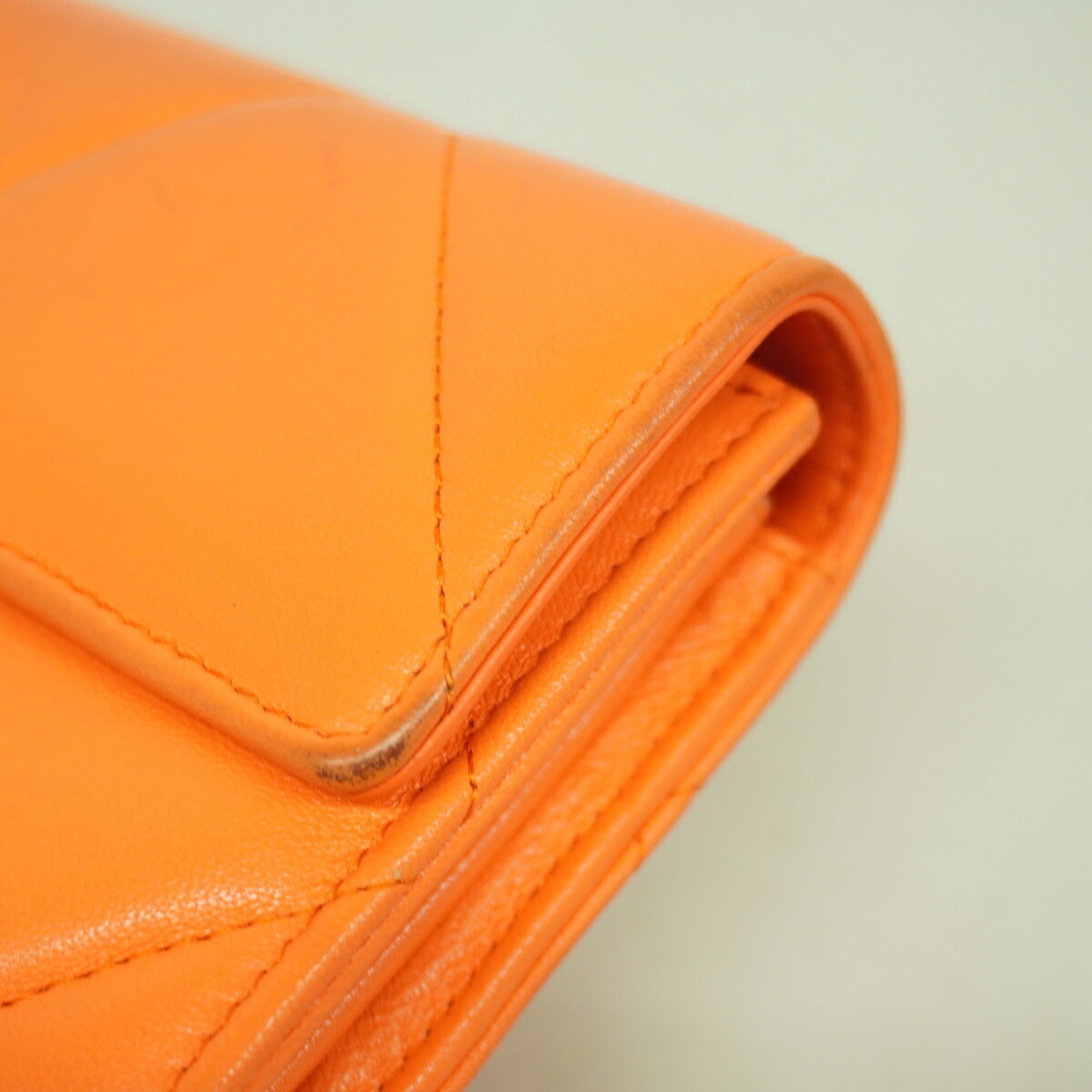 Chanel Orange Leather Long Wallet (Bi-Fold) (Pre-Owned)