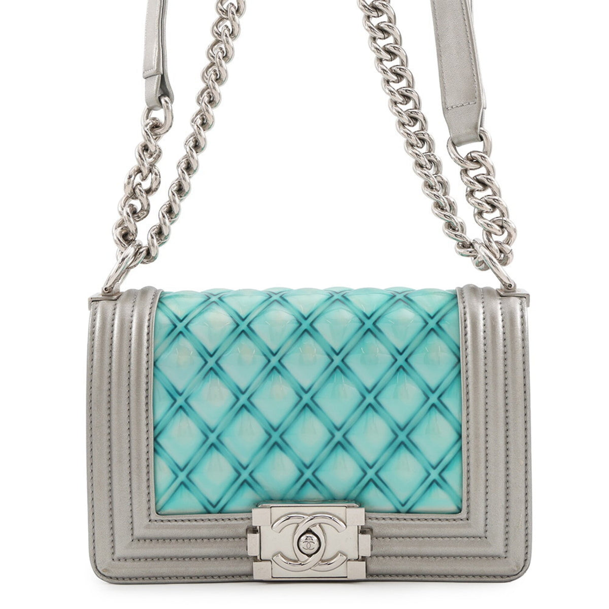 Chanel Matelasse Silver Turquoise Leather Handbag Shoulder Bag (Pre-Owned)