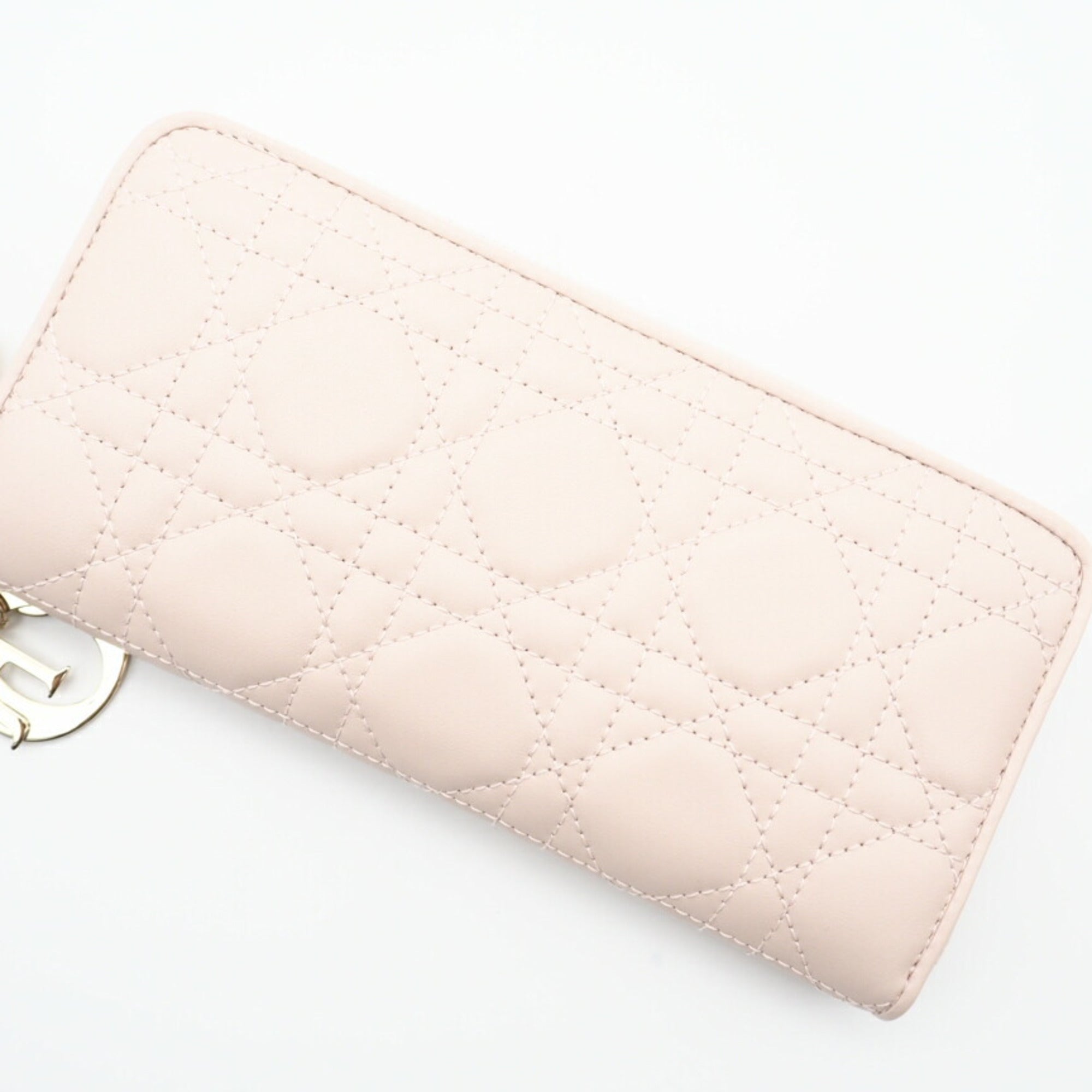 Christian Dior Lady Dior Pink Leather Long Wallet (Bi-Fold) (Pre-Owned)