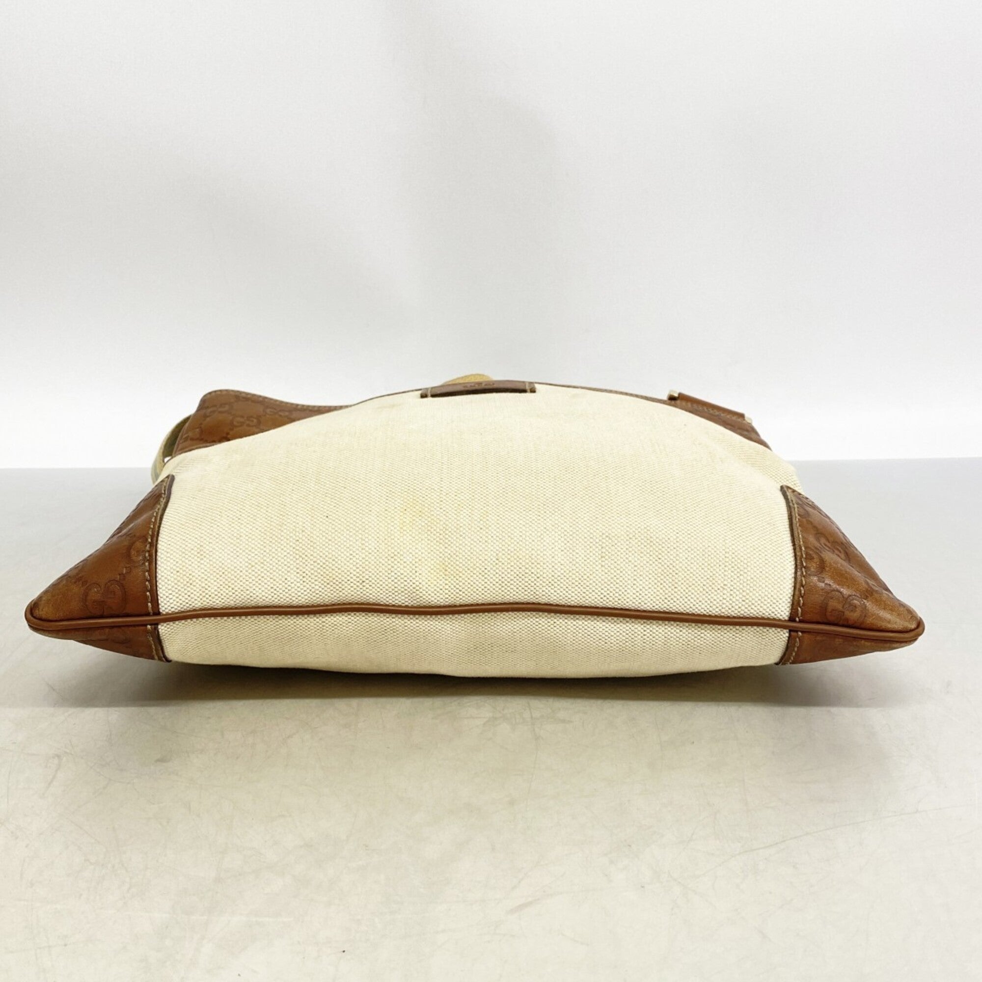 Gucci Beige Brown Canvas Leather Shoulder Bag (Pre-Owned)