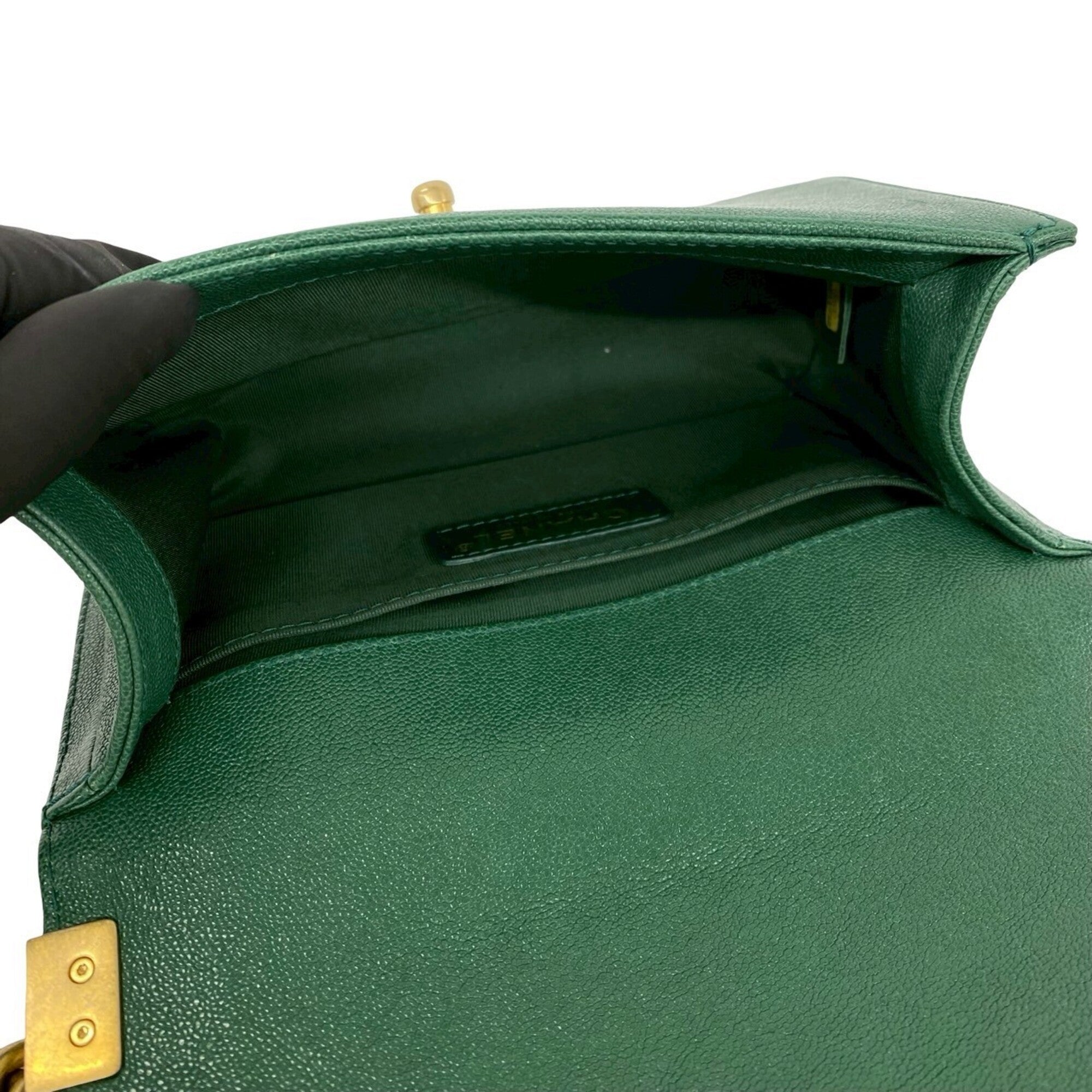 Chanel Green Grained Calfskin Shoulder Bag (Pre-Owned)