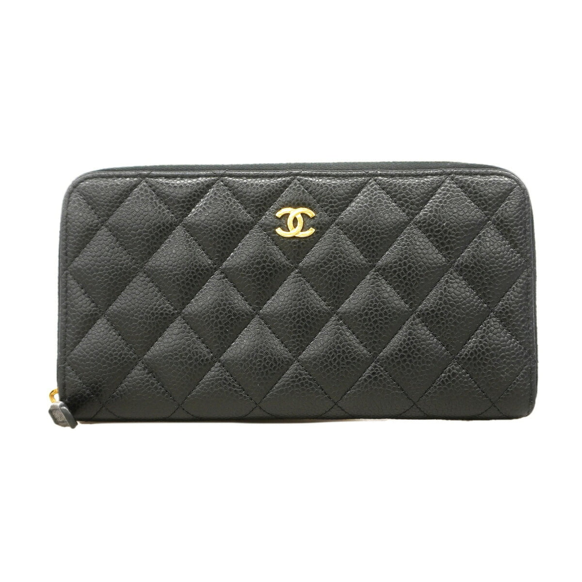 Chanel Black Grained Calfskin Long Wallet (Bi-Fold) (Pre-Owned)