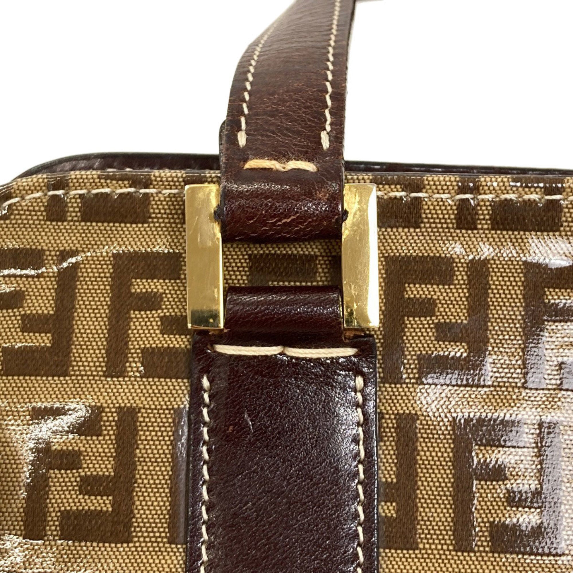 Fendi Zucchino Brown Leather Handbag (Pre-Owned)
