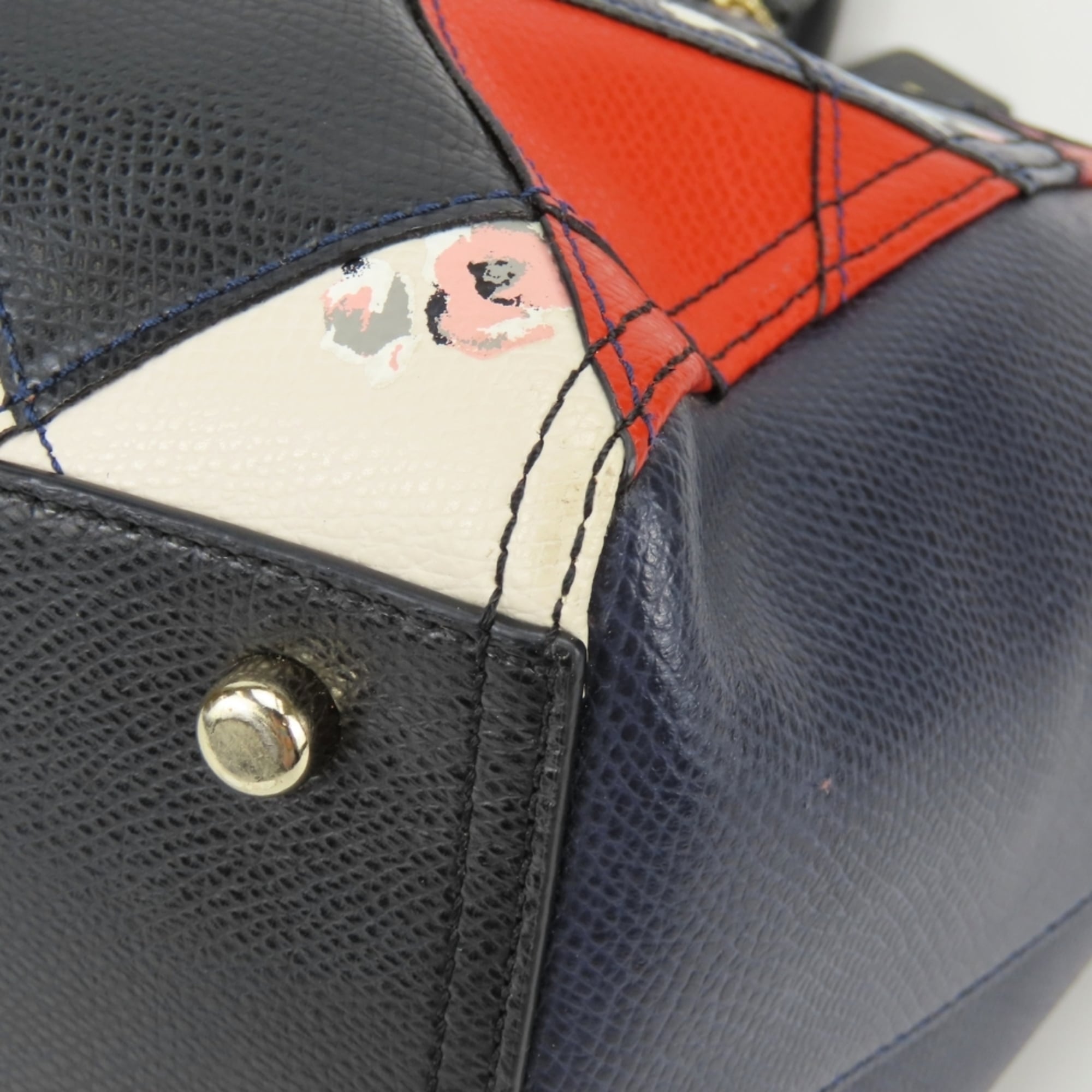 Coach Black Navy Red Color Leather Handbag (Pre-Owned)