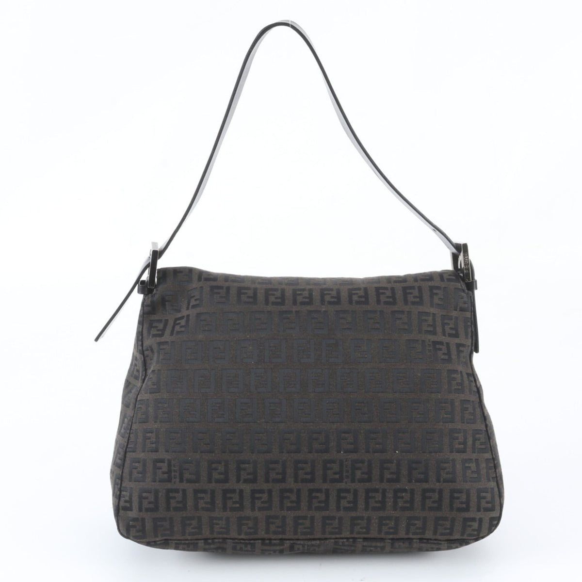 Fendi Black Brown Leather Canvas Shoulder Bag (Pre-Owned)