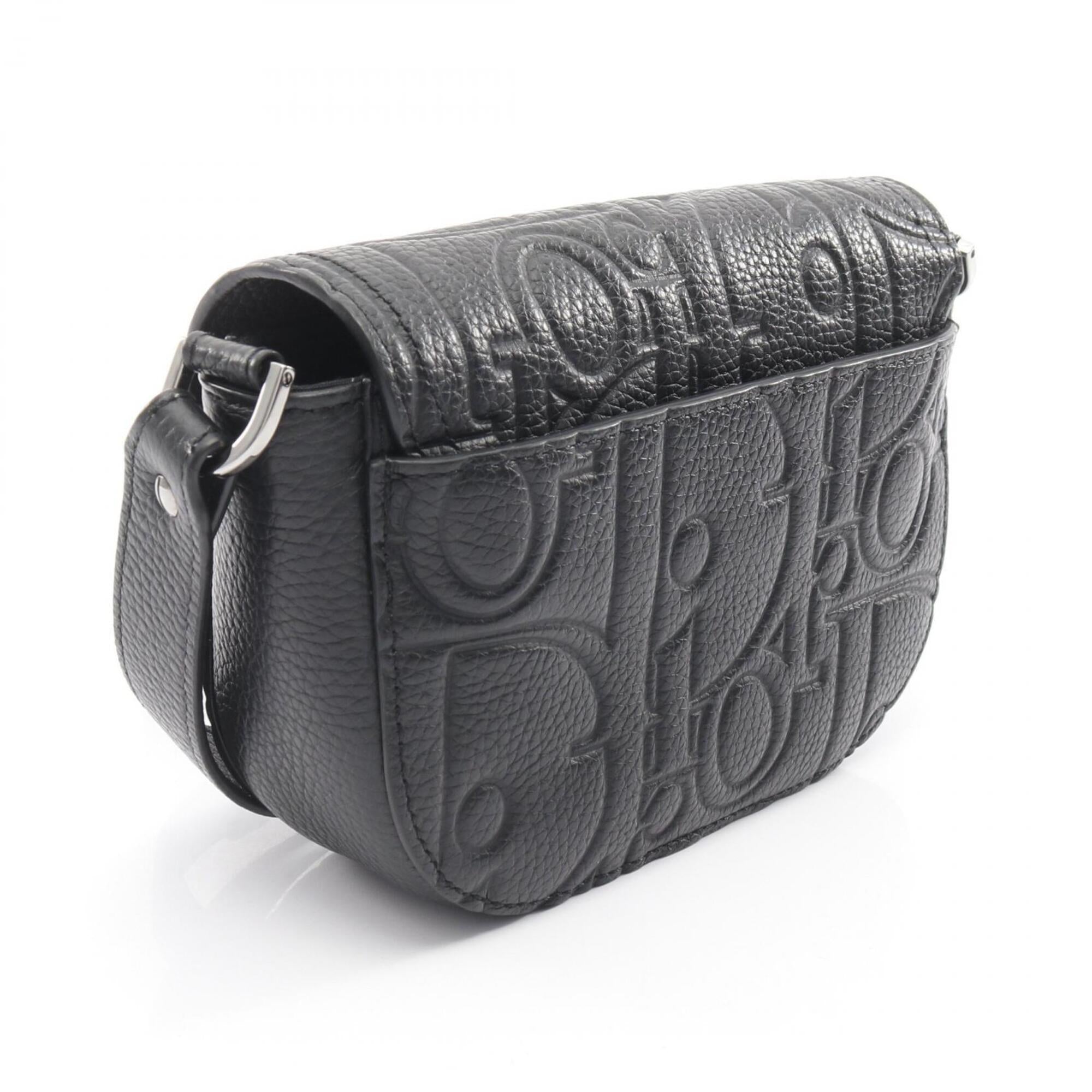 Christian Dior Black Leather Handbag Saddle Bag Shoulder Bag (Pre-Owned)