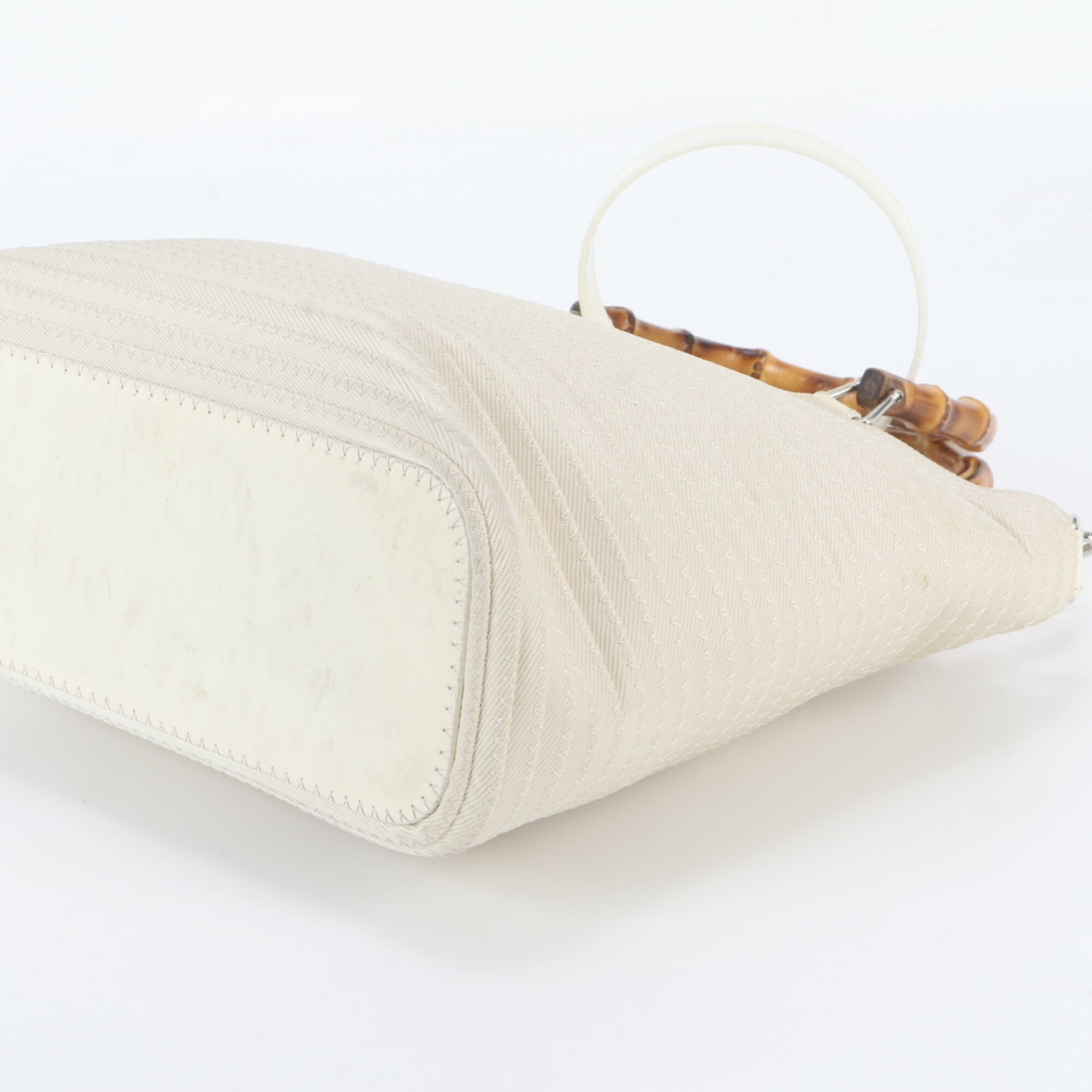 Gucci White Leather Canvas Handbag Shoulder Bag Tote Bag (Pre-Owned)