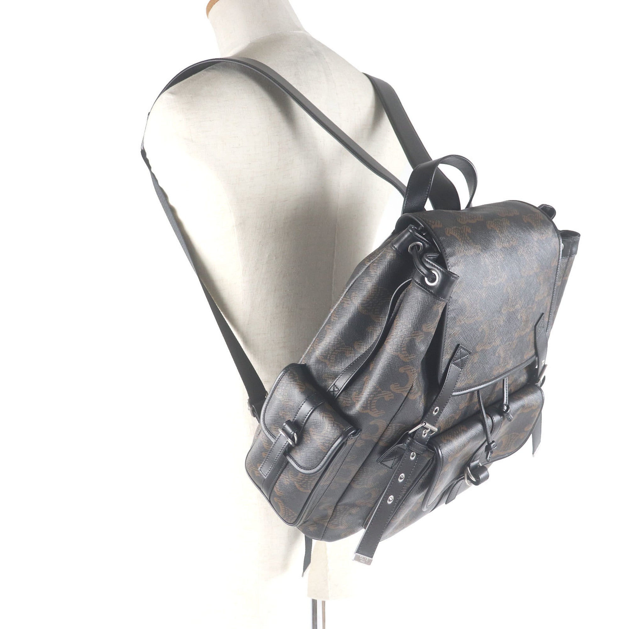 Celine Black Brown Coated Canvas Backpack (Pre-Owned)