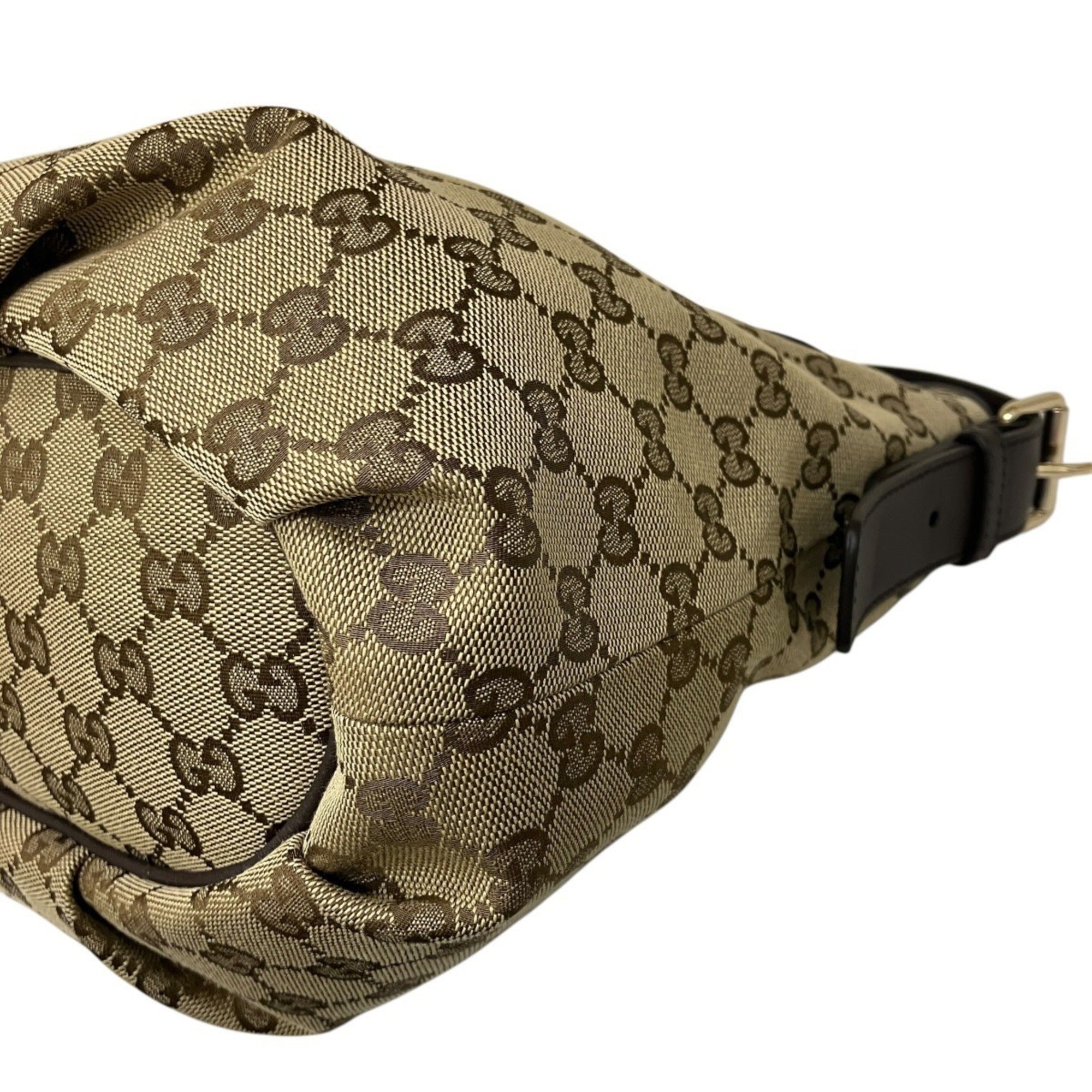 Gucci Gg Canvas Beige Brown Gg Canvas Leather Shoulder Bag (Pre-Owned)