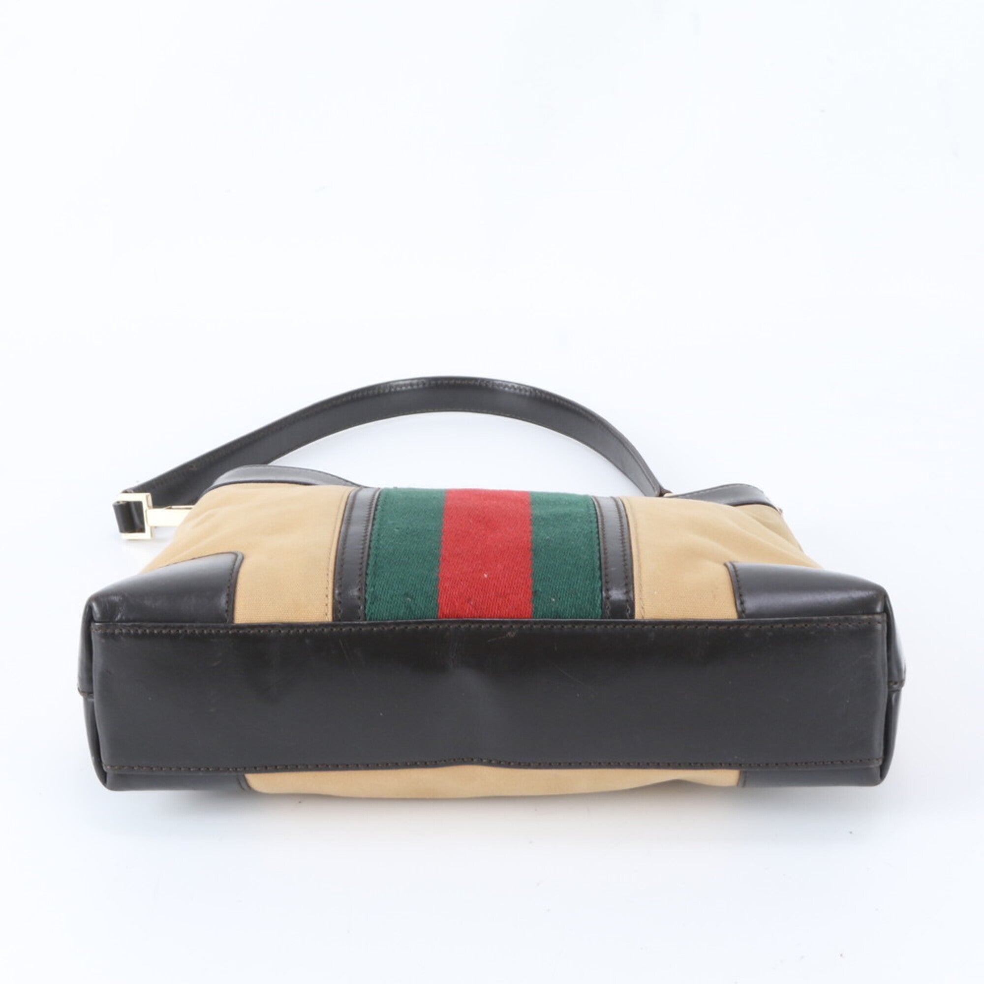 Gucci Sherry Line Beige Black Leather Canvas Handbag Shoulder Bag Tote Bag (Pre-Owned)