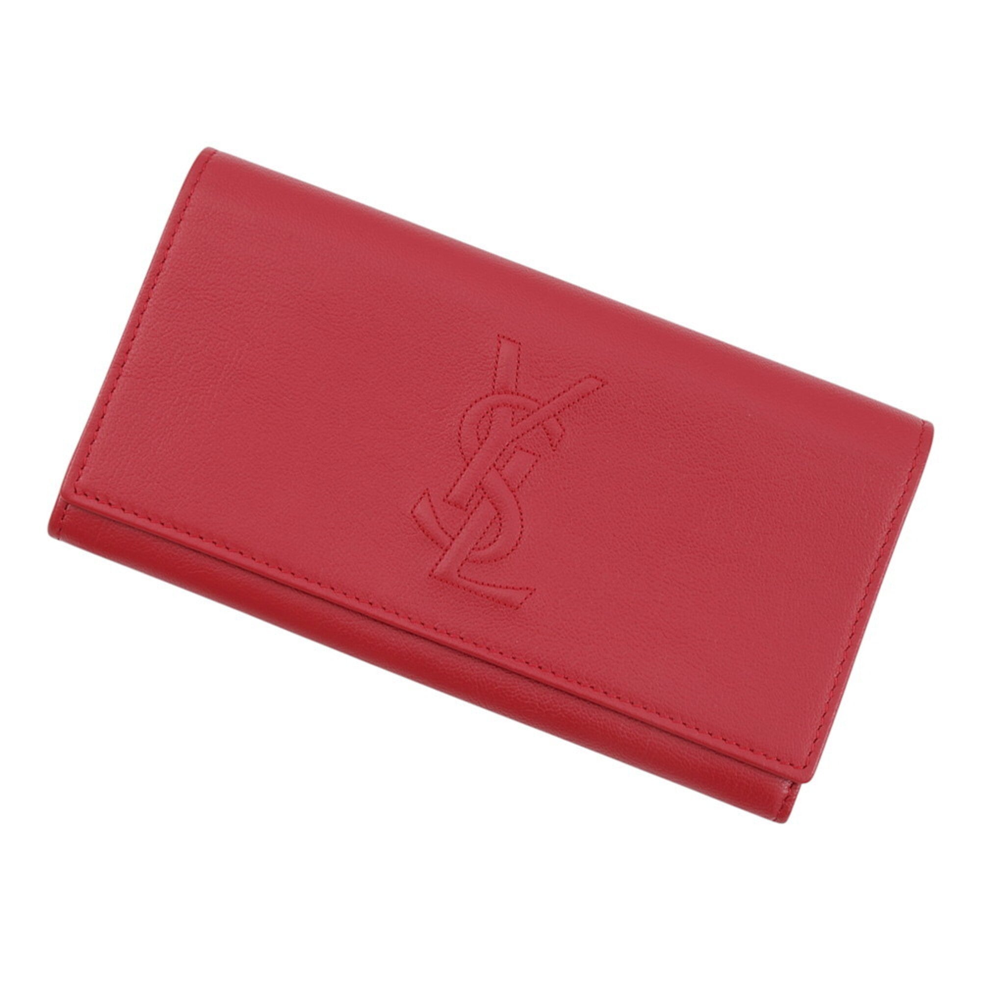 Yves Saint Laurent Red Color Leather Long Wallet (Bi-Fold) (Pre-Owned)