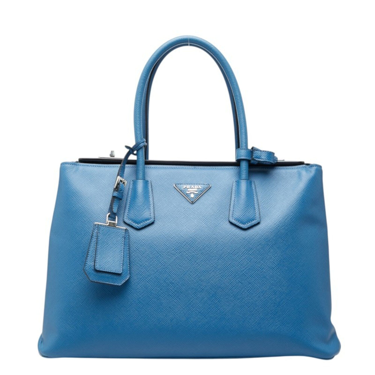 Prada Blue Saffiano Triangle Leather Handbag Tote Bag (Pre-Owned)
