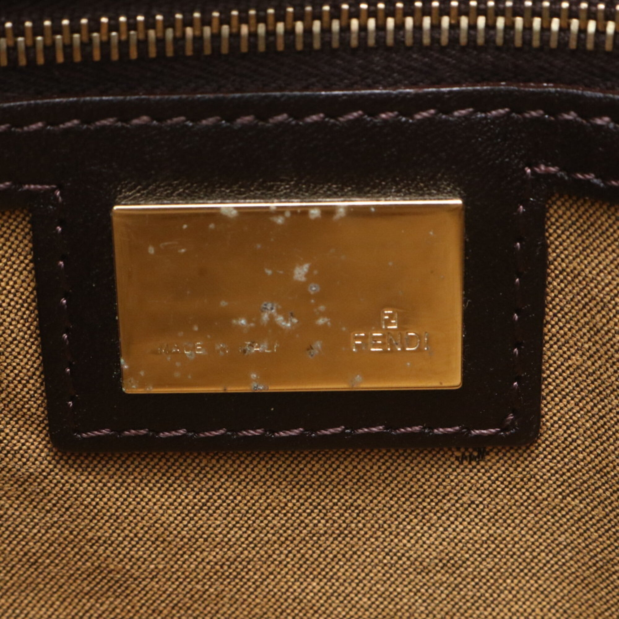 Fendi Brown Leather Canvas Handbag Shoulder Bag (Pre-Owned)