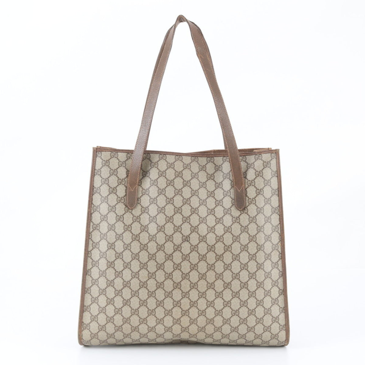 Gucci Beige Leather Coated Canvas Shoulder Bag Tote Bag (Pre-Owned)