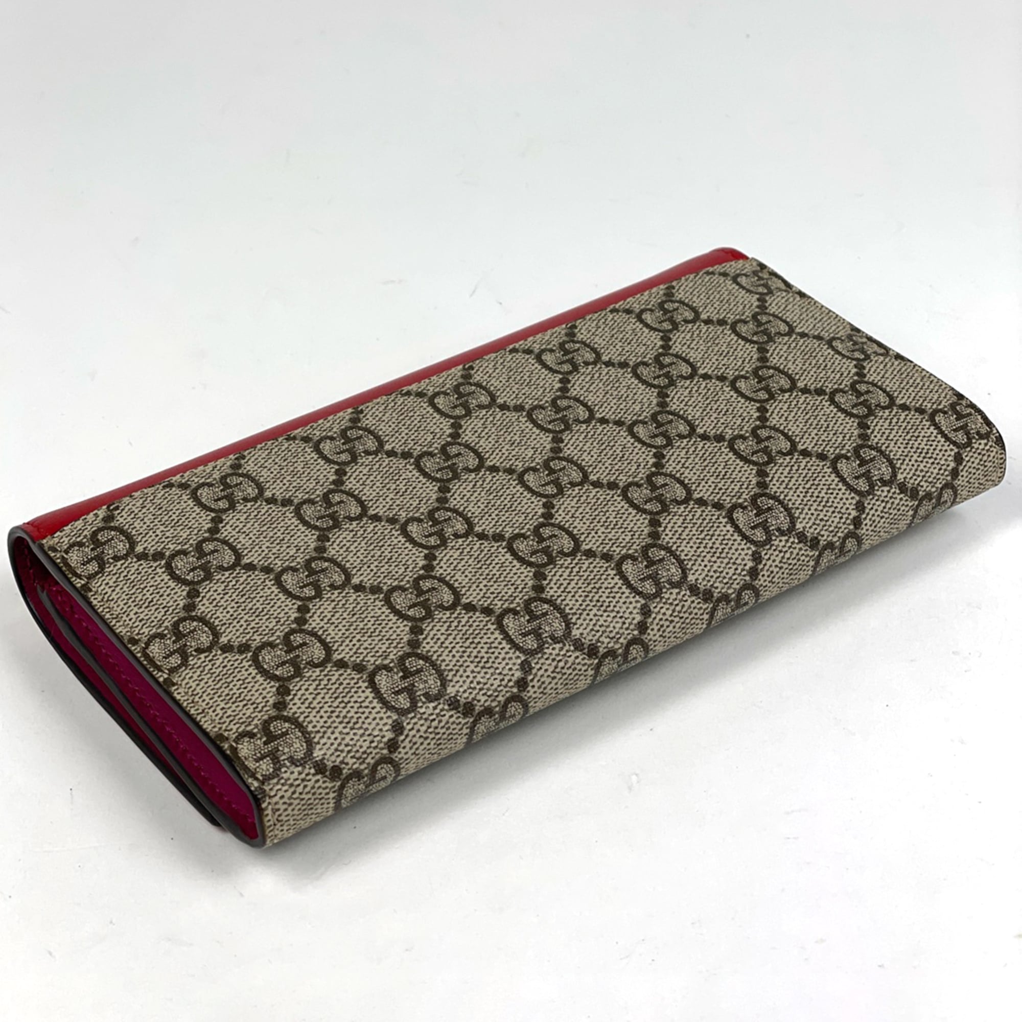 Gucci Beige Red Color Coated Canvas Leather Long Wallet (Bi-Fold) (Pre-Owned)