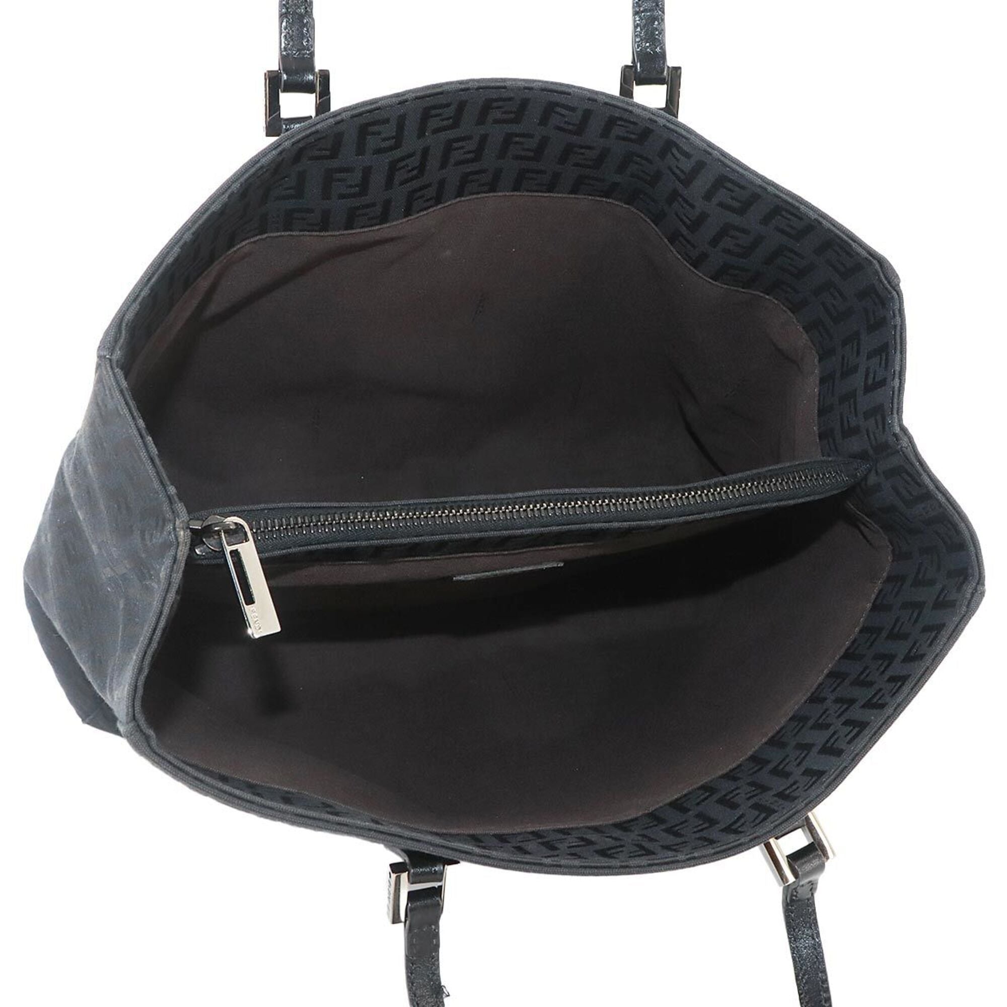 Fendi Zucchino Black Canvas Leather Handbag Tote Bag (Pre-Owned)