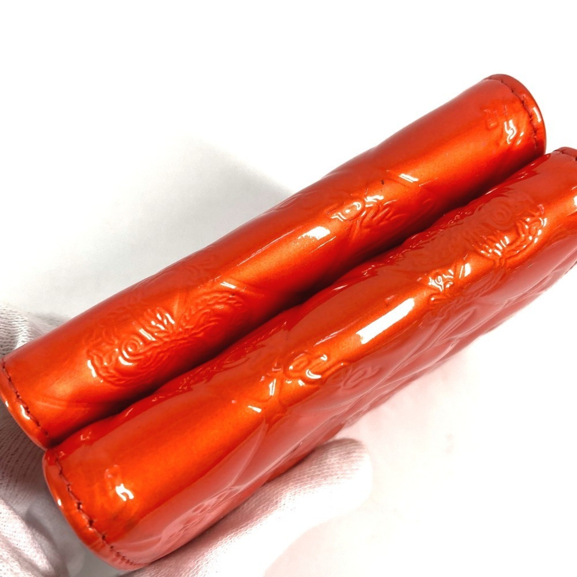 Chanel Orange Red Color Patent Leather Wallet (Tri-Fold) (Pre-Owned)