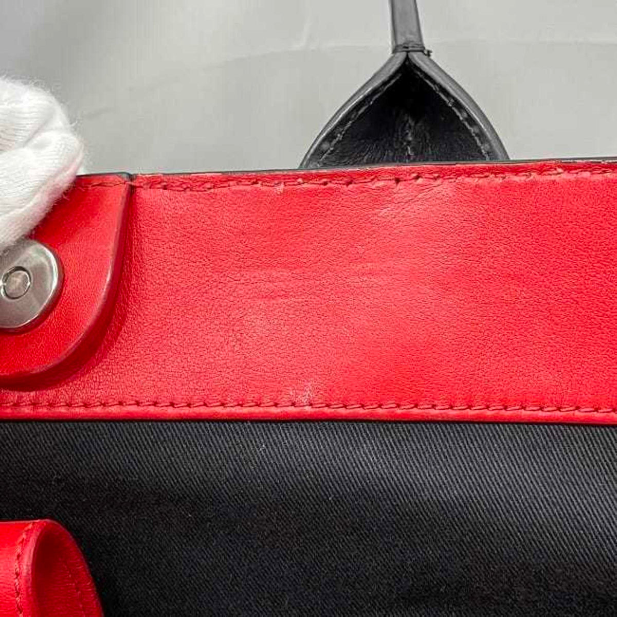 Christian Louboutin Black Red Color Leather Shoulder Bag Tote Bag (Pre-Owned)
