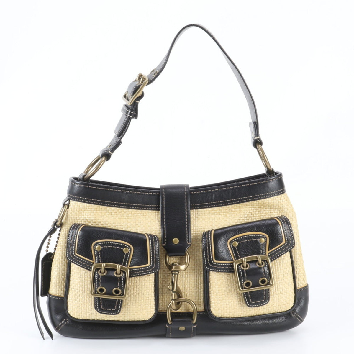 Coach Legacy Beige Black Leather Handbag Shoulder Bag Tote Bag (Pre-Owned)