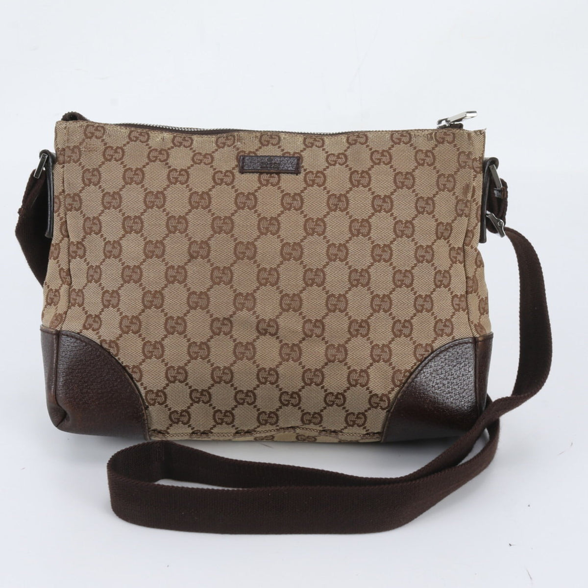 Gucci Brown Leather Canvas Crossbody Bag Handbag Shoulder Bag Tote Bag (Pre-Owned)