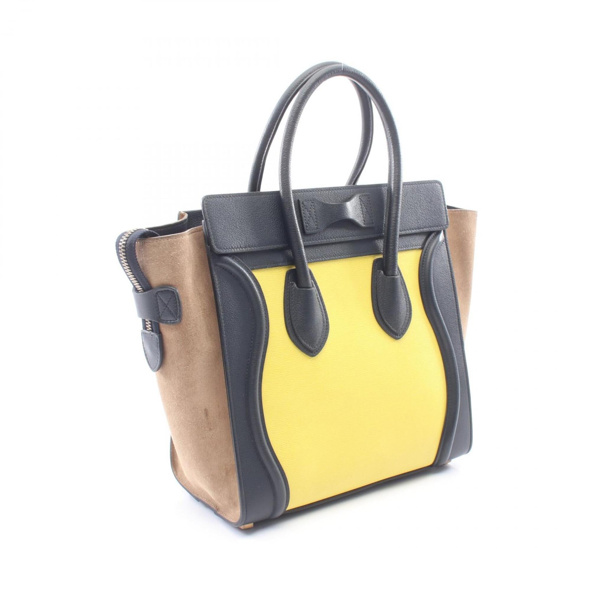 Celine Beige Navy Yellow Suede Leather Handbag Tote Bag (Pre-Owned)