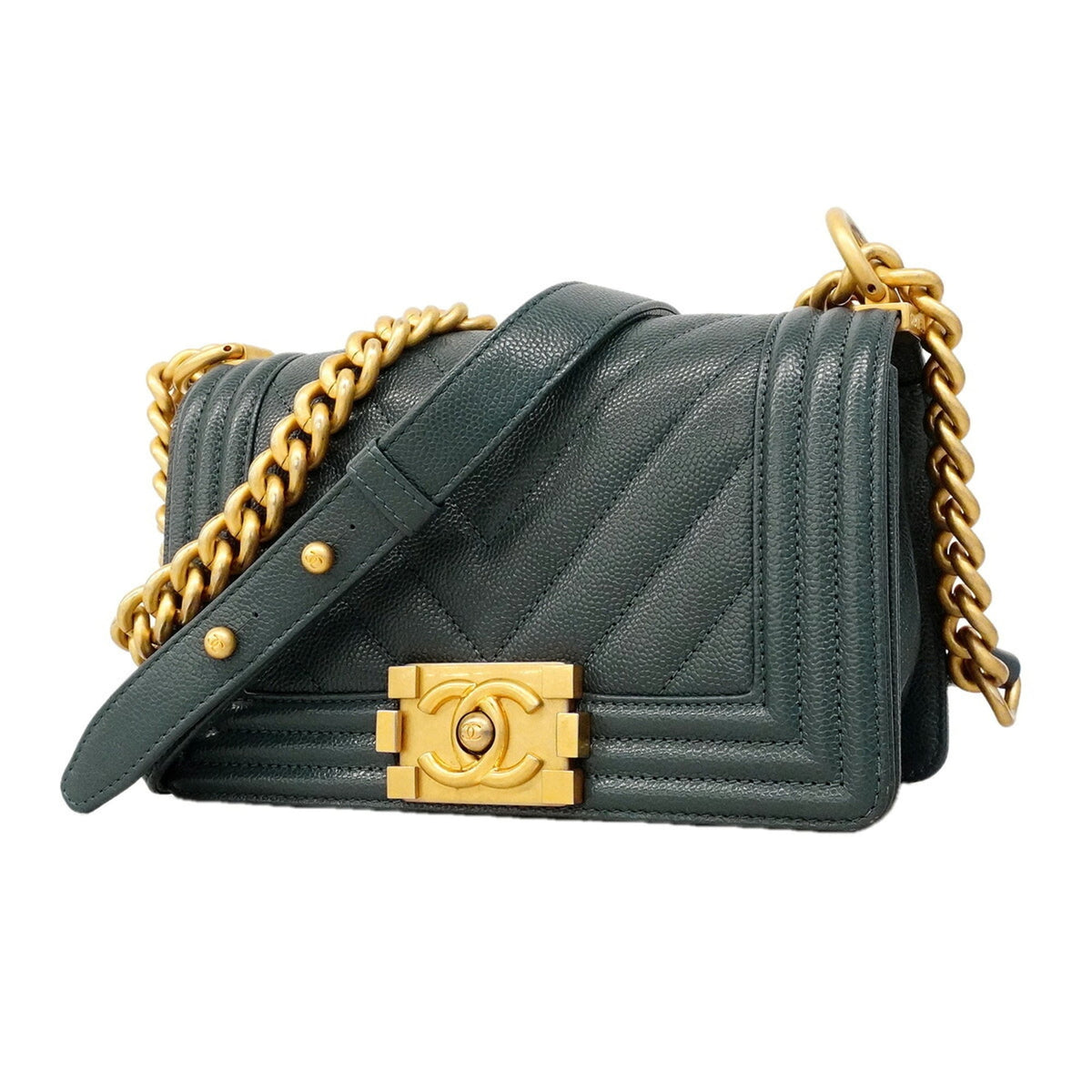 Chanel Blue Grained Calfskin Shoulder Bag (Pre-Owned)