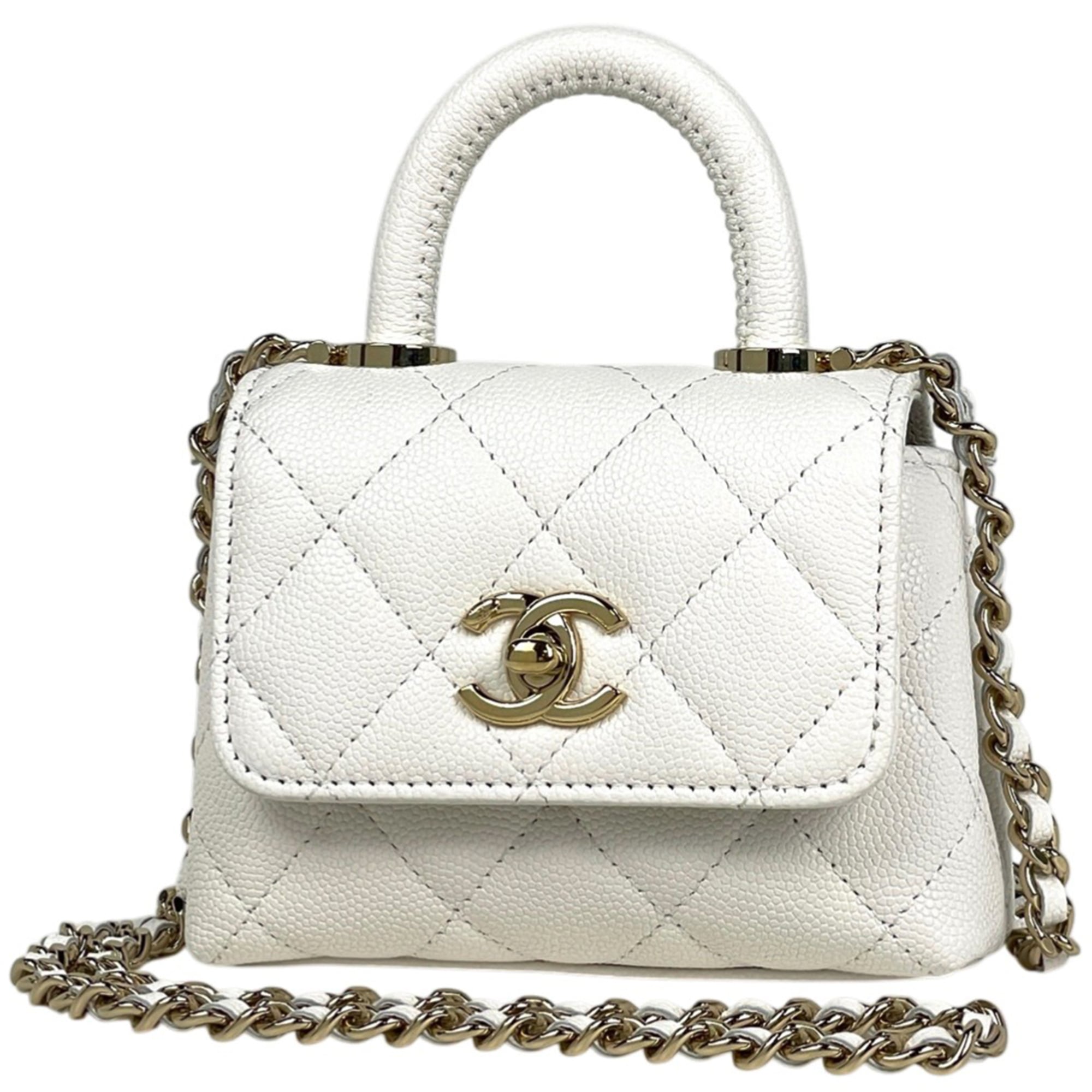 Chanel White Leather Handbag Shoulder Bag (Pre-Owned)