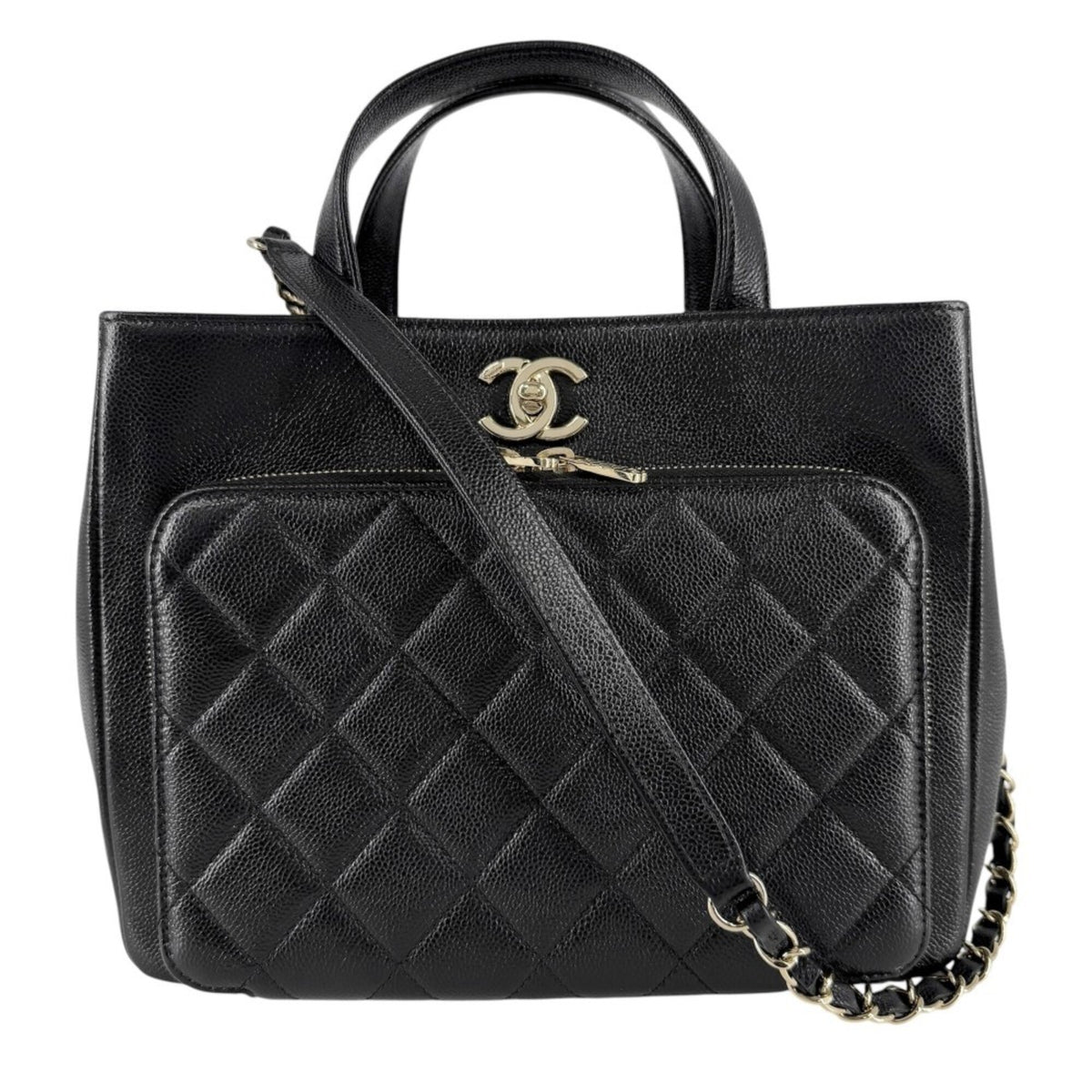 Chanel Matelasse Black Grained Calfskin Handbag Shoulder Bag (Pre-Owned)