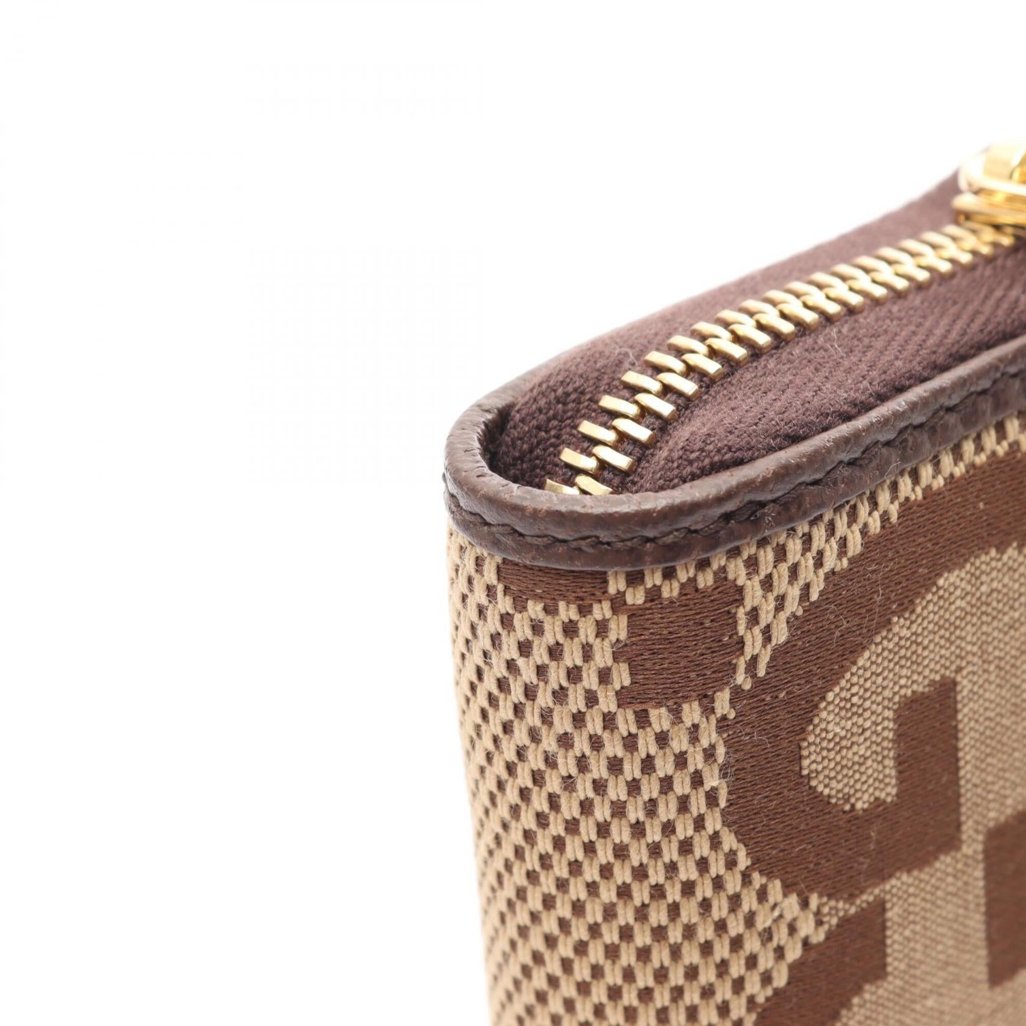 Gucci Beige Brown Canvas Leather Long Wallet (Bi-Fold) (Pre-Owned)