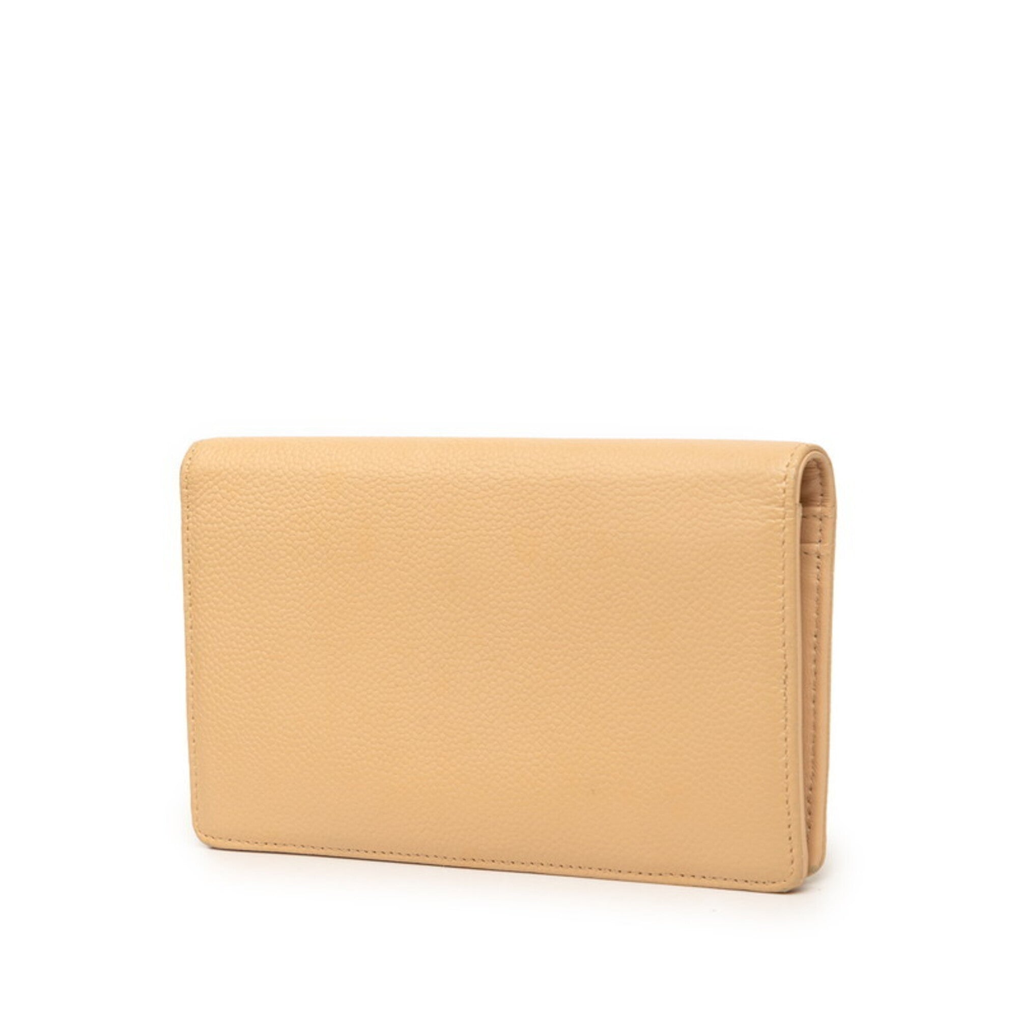 Chanel Beige Grained Calfskin Long Wallet (Bi-Fold) (Pre-Owned)