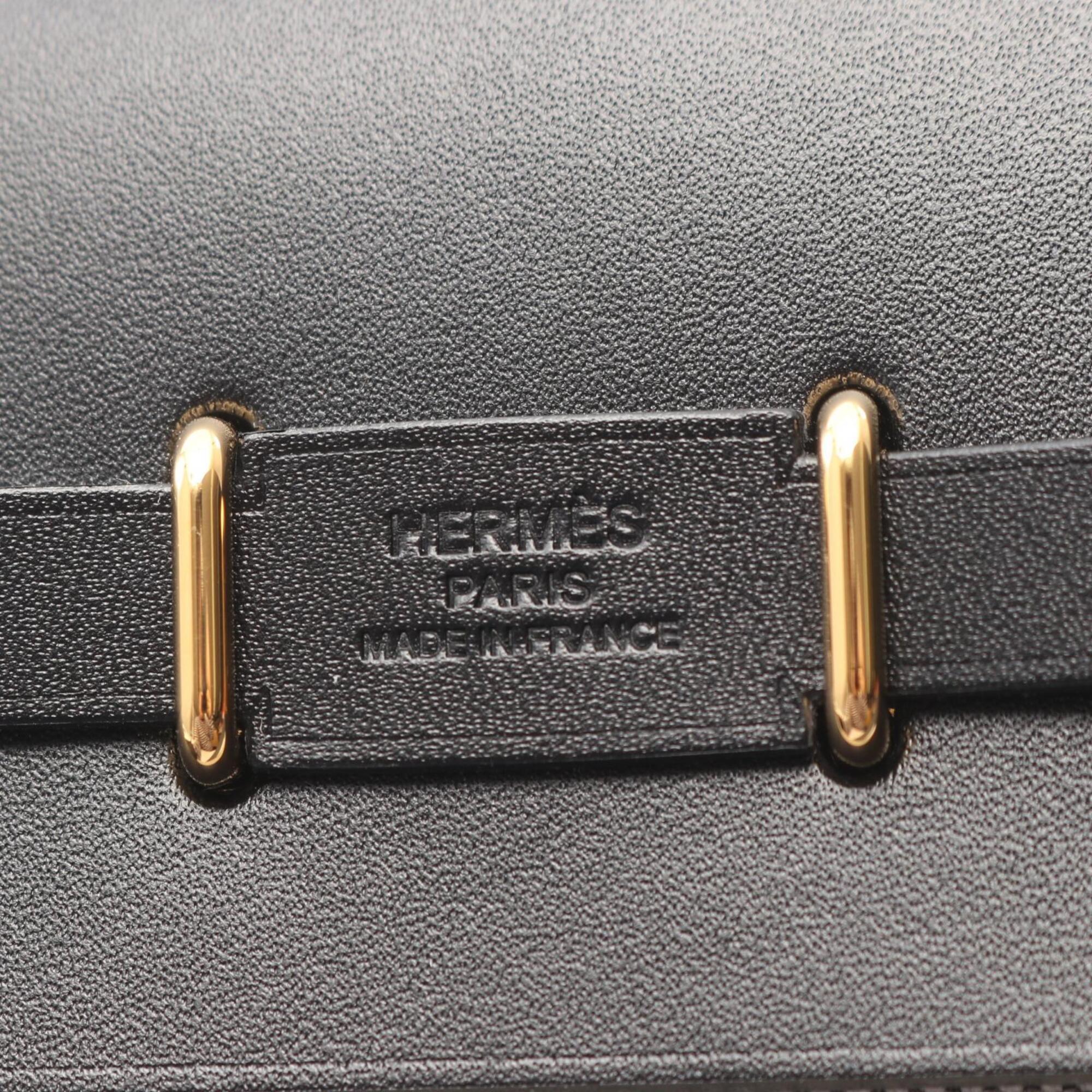 Hermes Black Ecru Gray Toile H Leather Handbag Shoulder Bag (Pre-Owned)