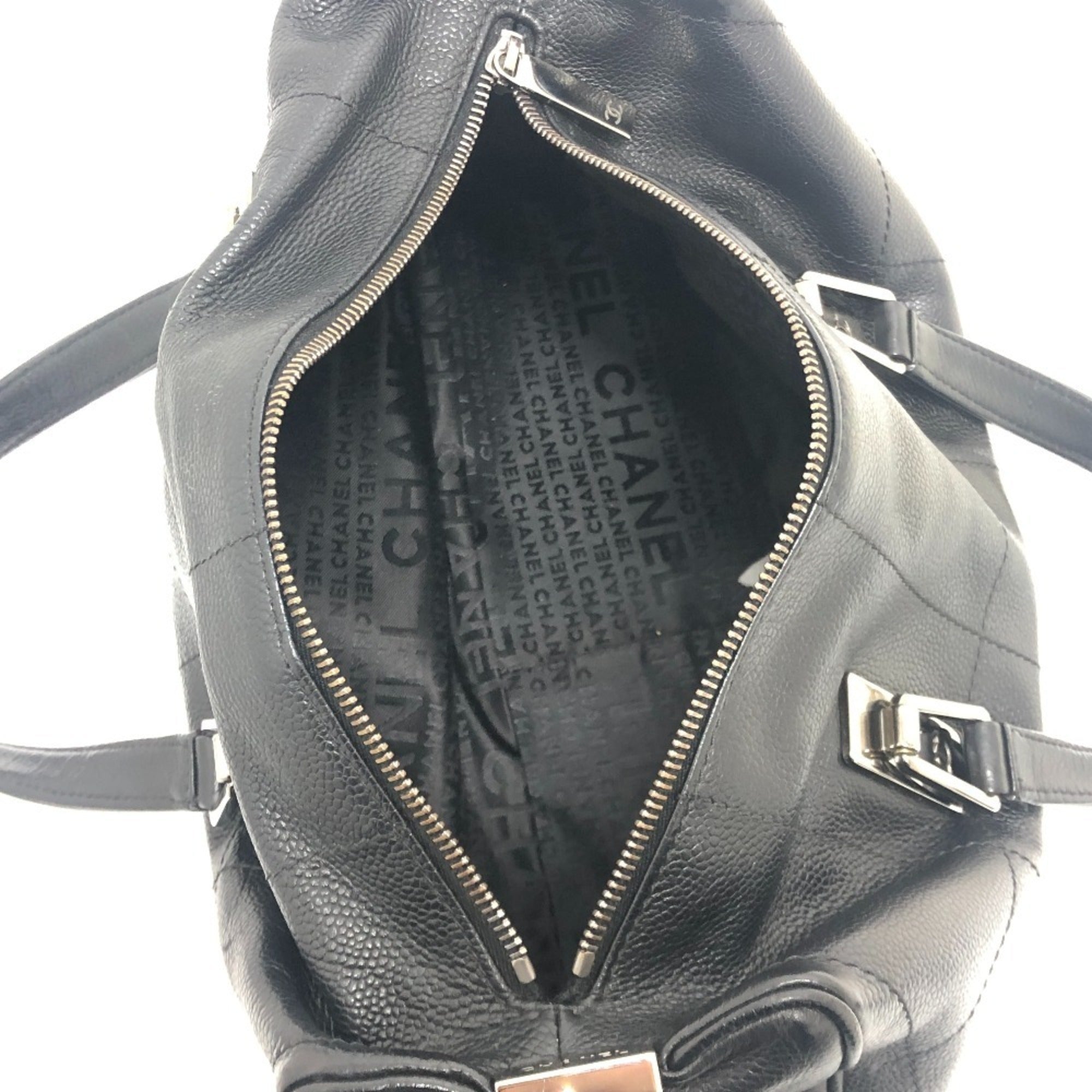 Chanel Black Grained Calfskin Boston Bag Handbag (Pre-Owned)