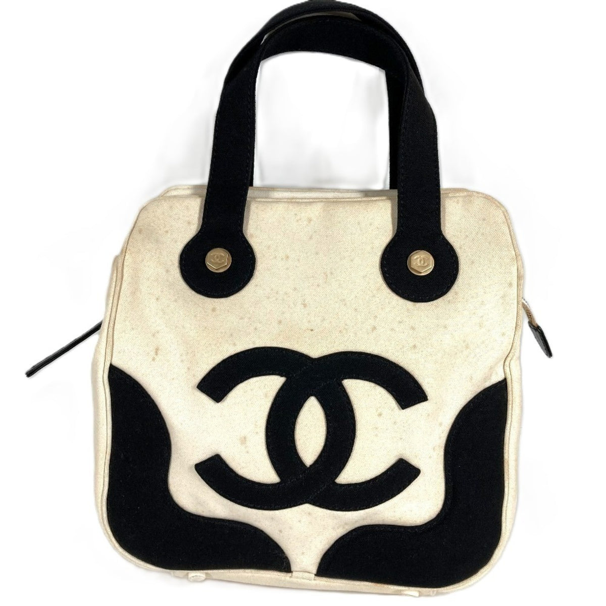 Chanel Black White Canvas Handbag Tote Bag (Pre-Owned)