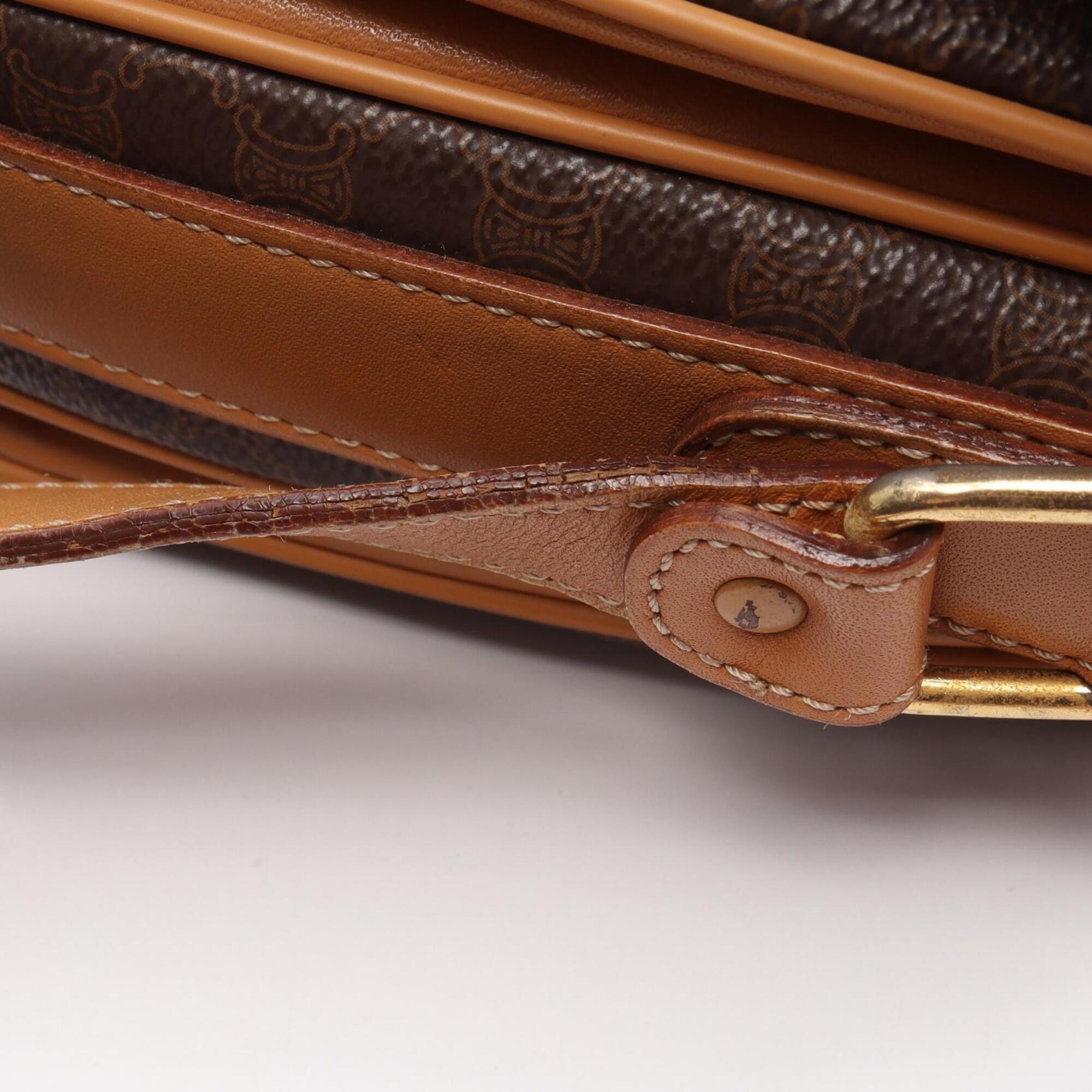 Celine Brown Coated Canvas Leather Shoulder Bag (Pre-Owned)