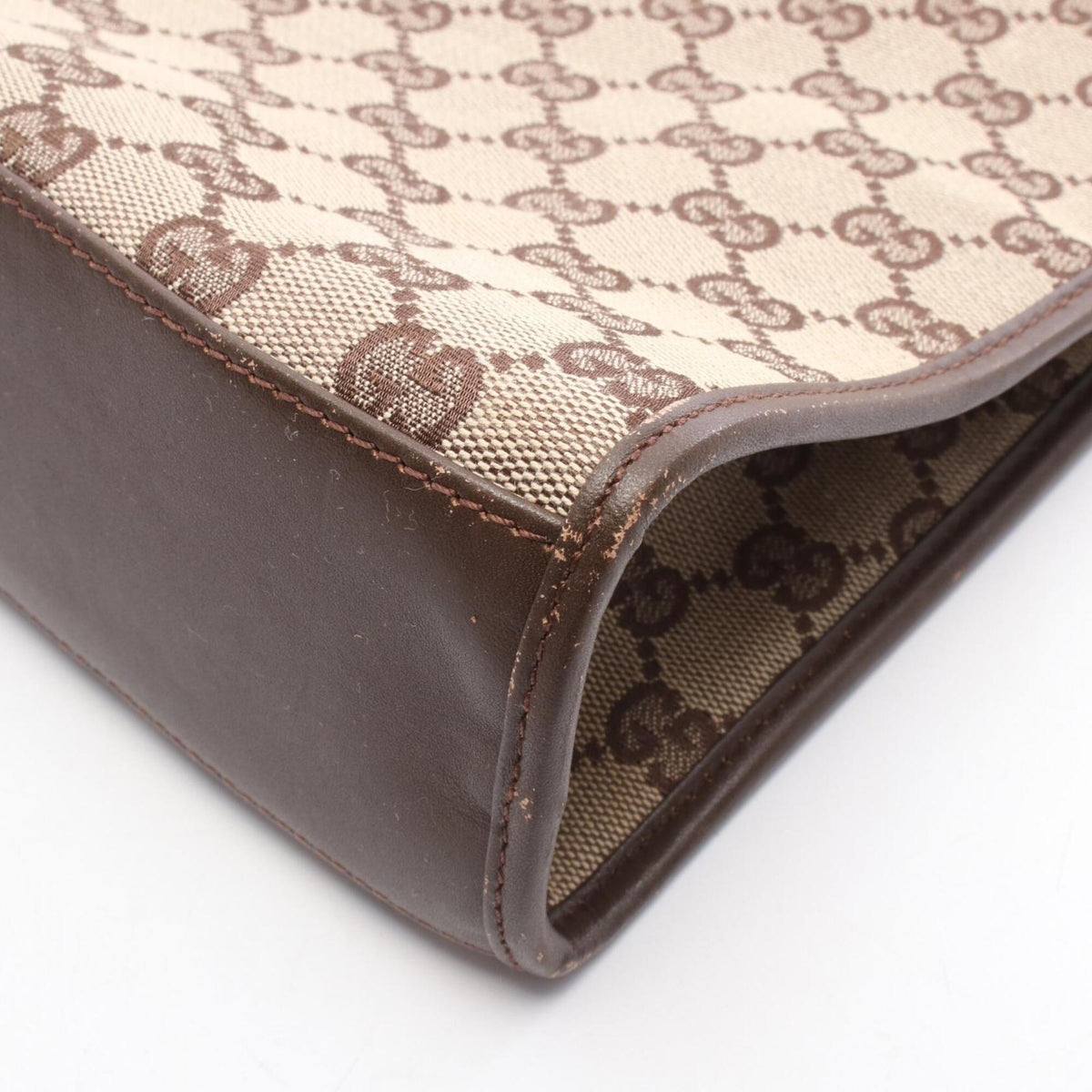 Gucci Beige Brown Gg Canvas Leather Handbag Tote Bag (Pre-Owned)