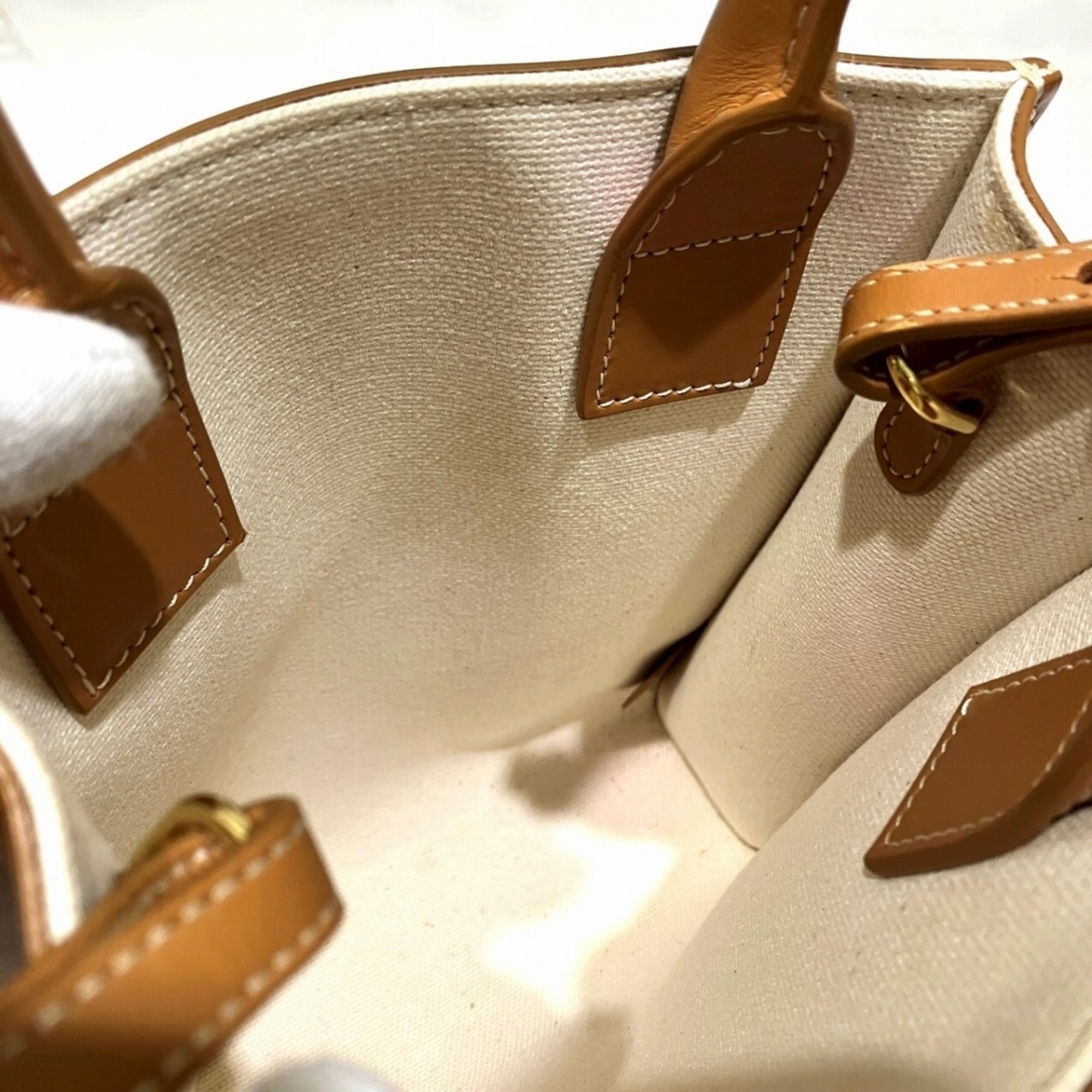 Celine Brown Ivory Canvas Leather Shoulder Bag (Pre-Owned)
