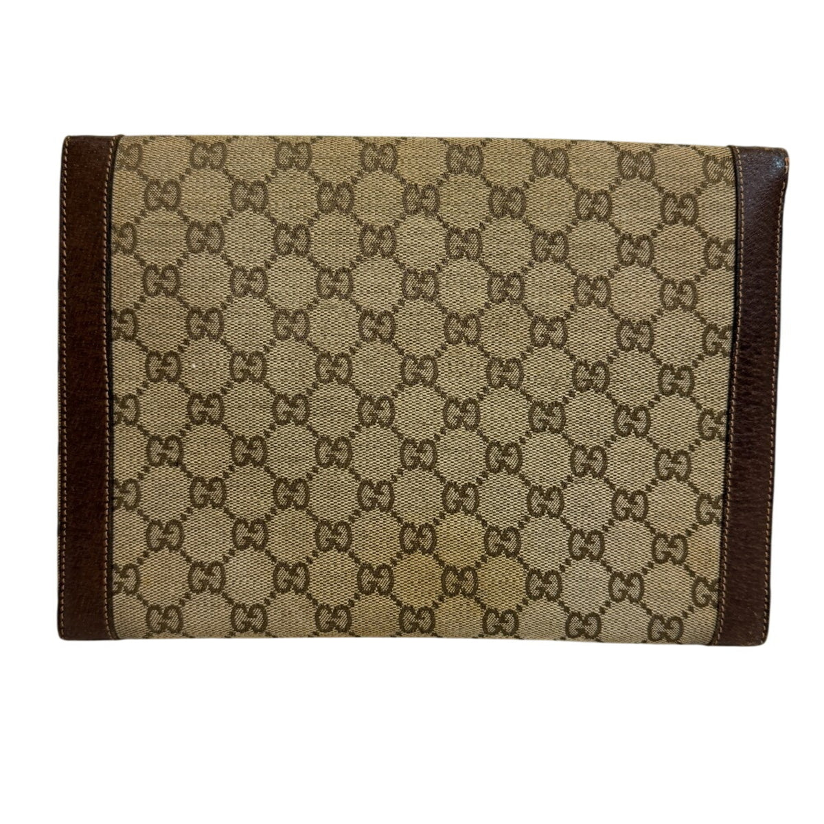 Gucci Beige Brown Canvas Leather Clutch Bag Pouch (Pre-Owned)