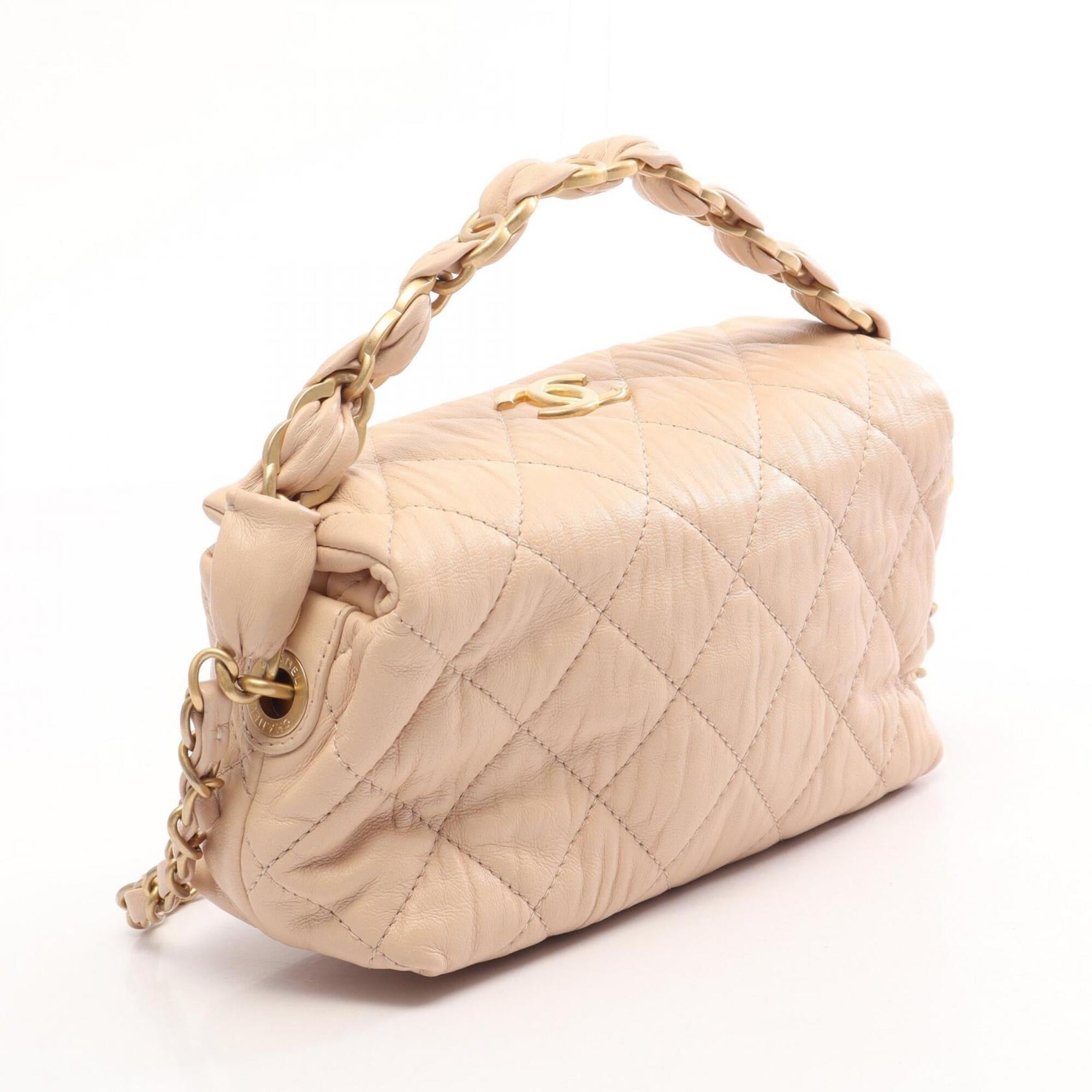 Chanel Beige Leather Handbag Shoulder Bag (Pre-Owned)