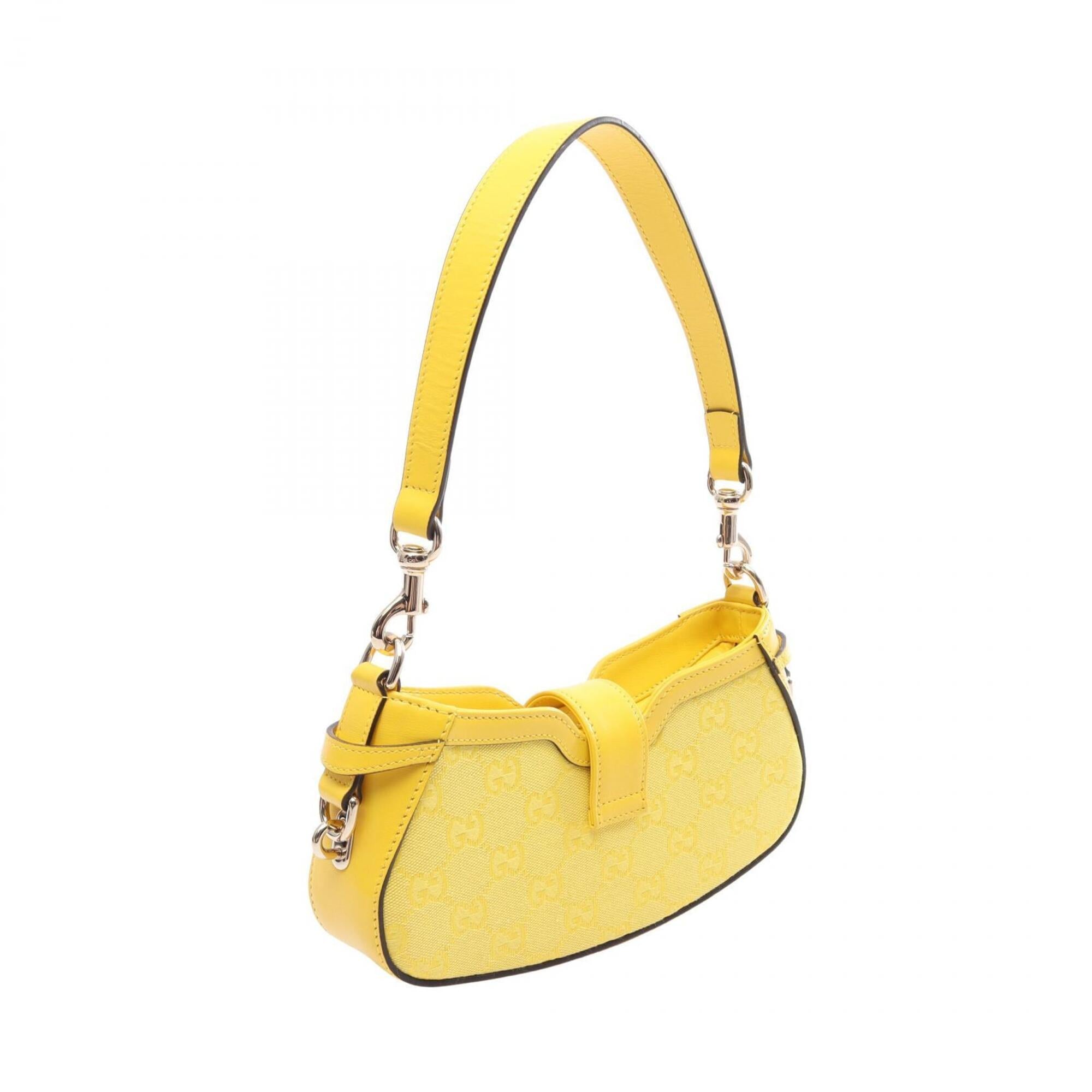 Gucci Yellow Canvas Leather Handbag Shoulder Bag (Pre-Owned)