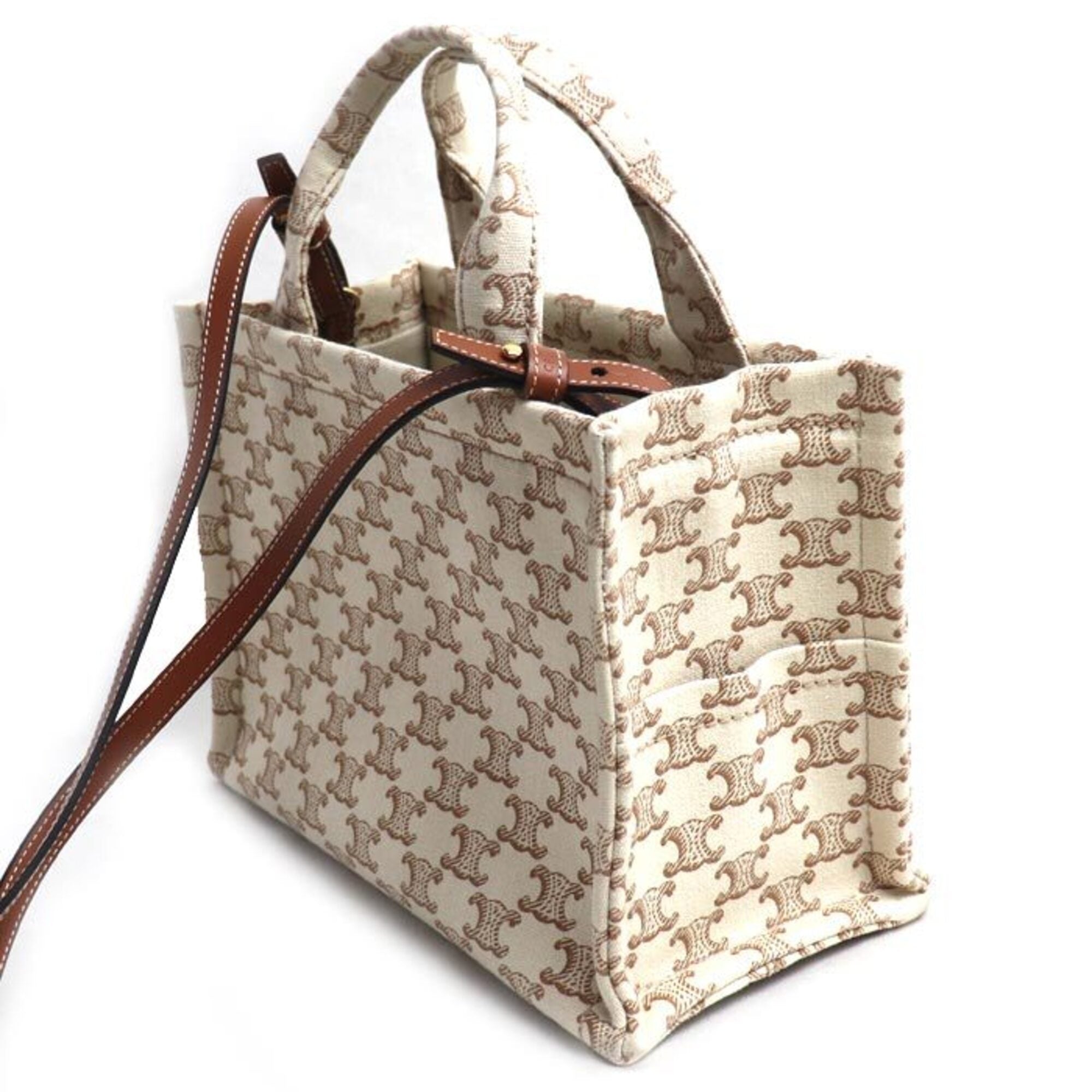 Celine Beige Brown Canvas Leather Shoulder Bag (Pre-Owned)