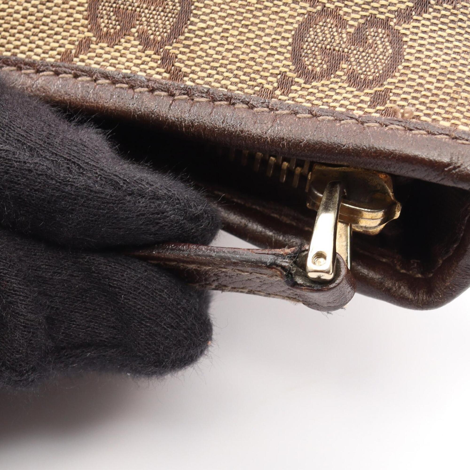 Gucci Beige Brown Canvas Leather Handbag Shoulder Bag (Pre-Owned)