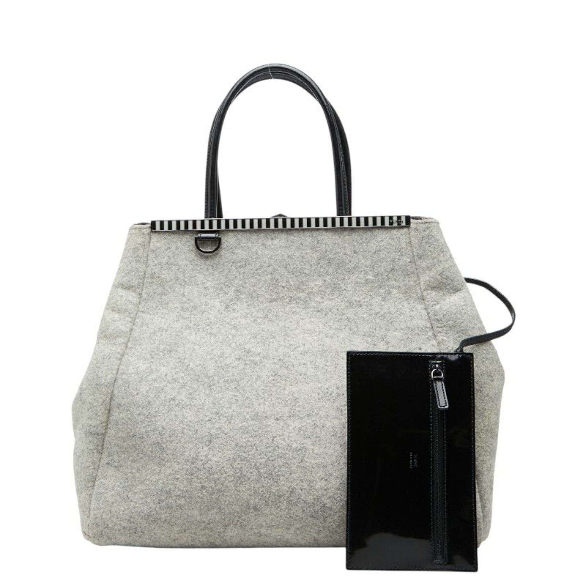 Fendi 2Jours Black Gray Wool Leather Handbag Tote Bag (Pre-Owned)