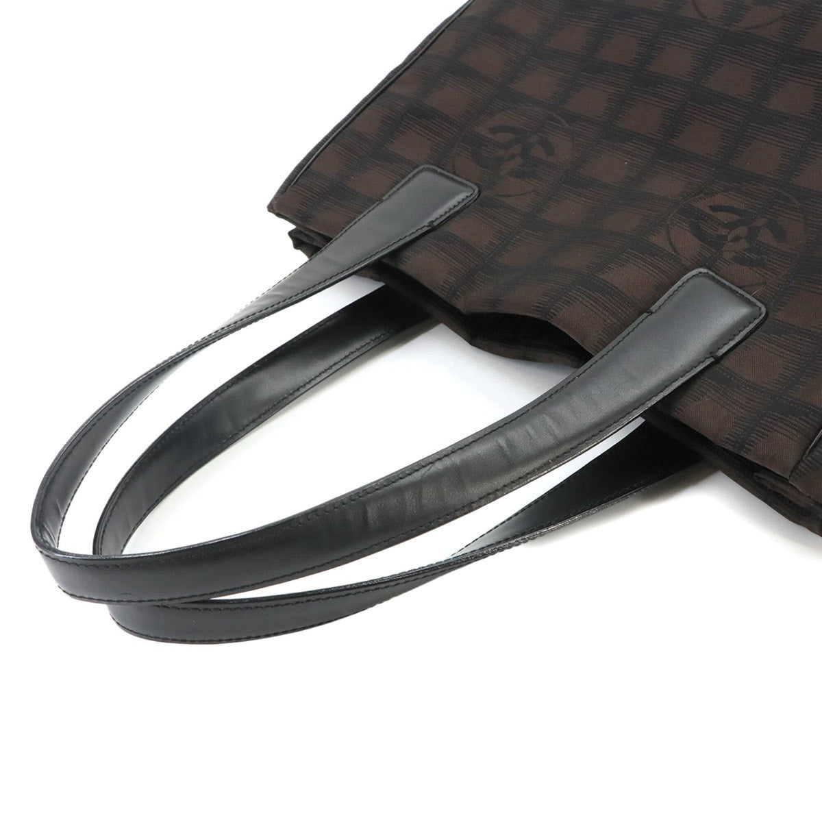 Chanel New Travel Line Black Dark Brown Nylon Jacquard Leather Handbag Tote Bag Weekend Bag (Pre-Owned)