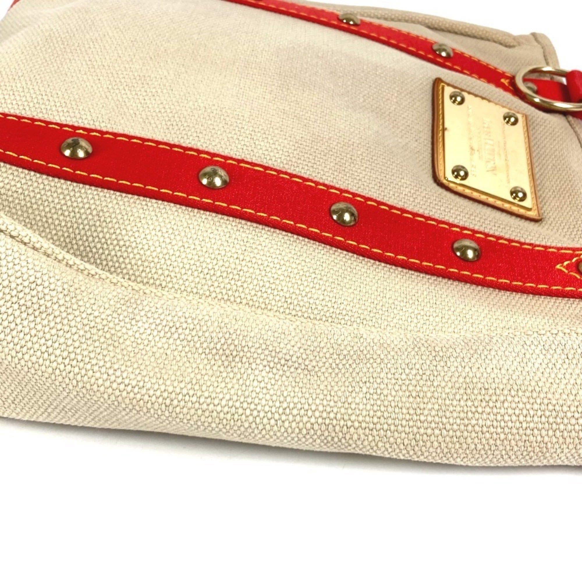 Louis Vuitton Beige Red Color Canvas Shoulder Bag Tote Bag (Pre-Owned)