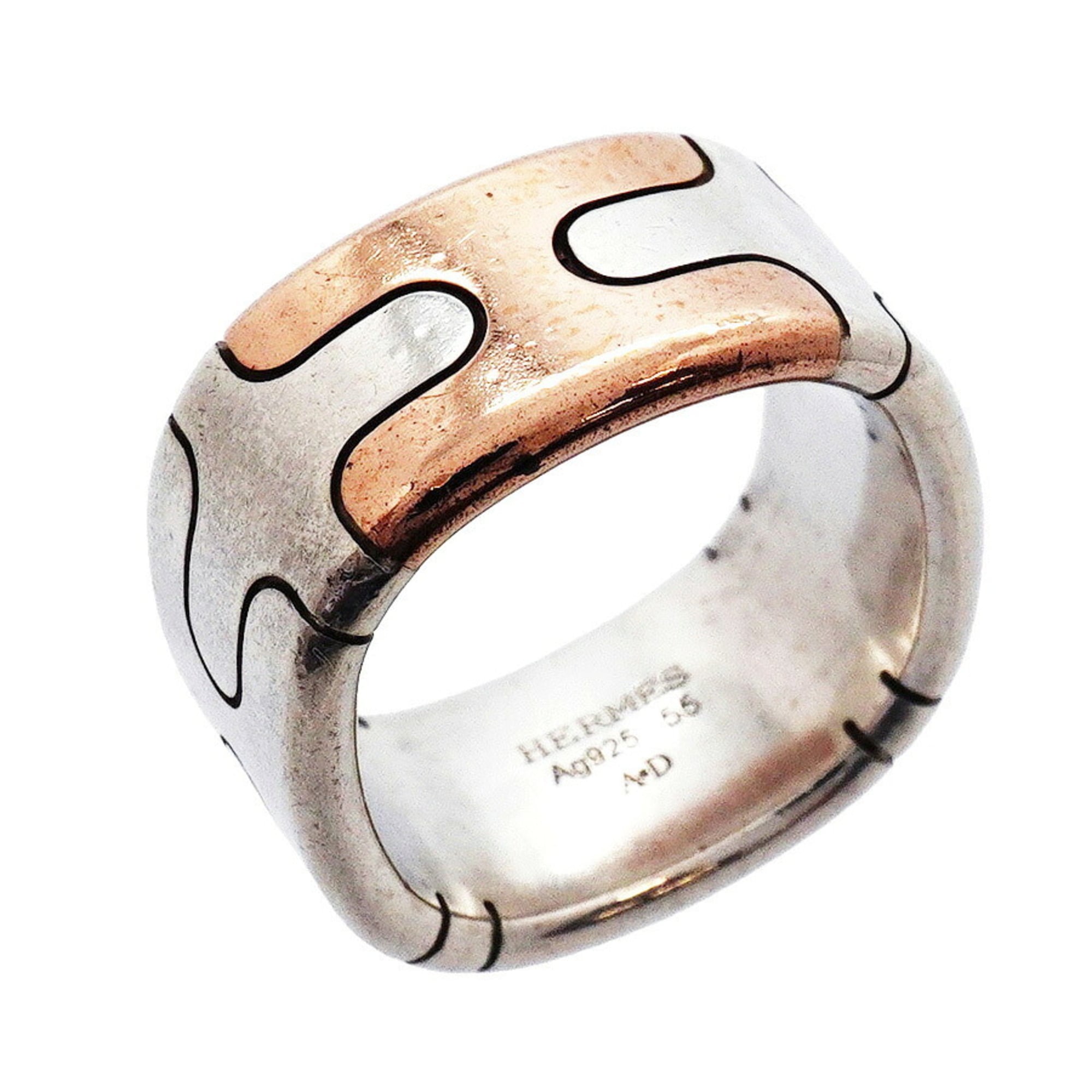 Hermes Bronze Silver 925 Band Ring (Pre-Owned)